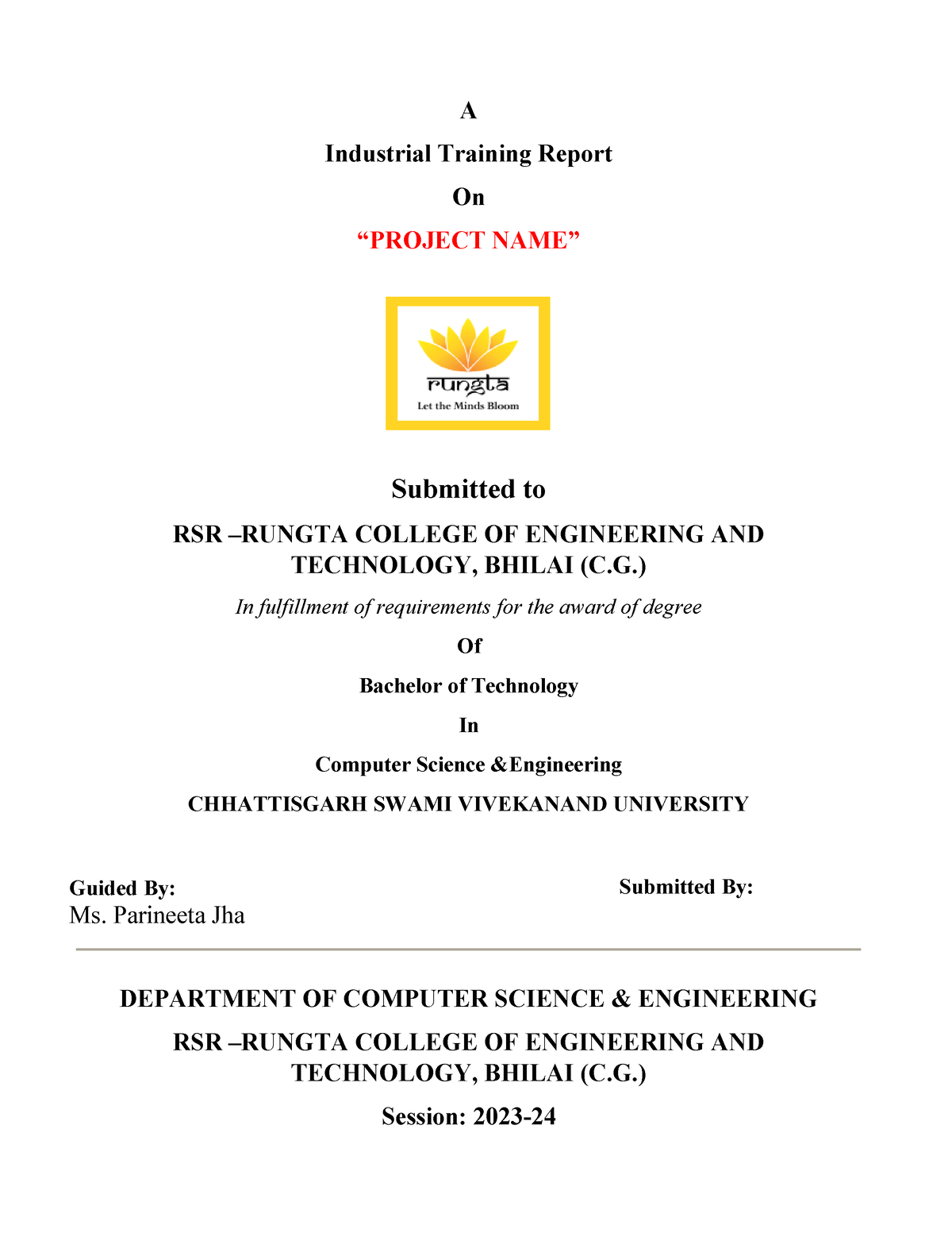 Vocational Training Report - A Industrial Training Report On “PROJECT ...