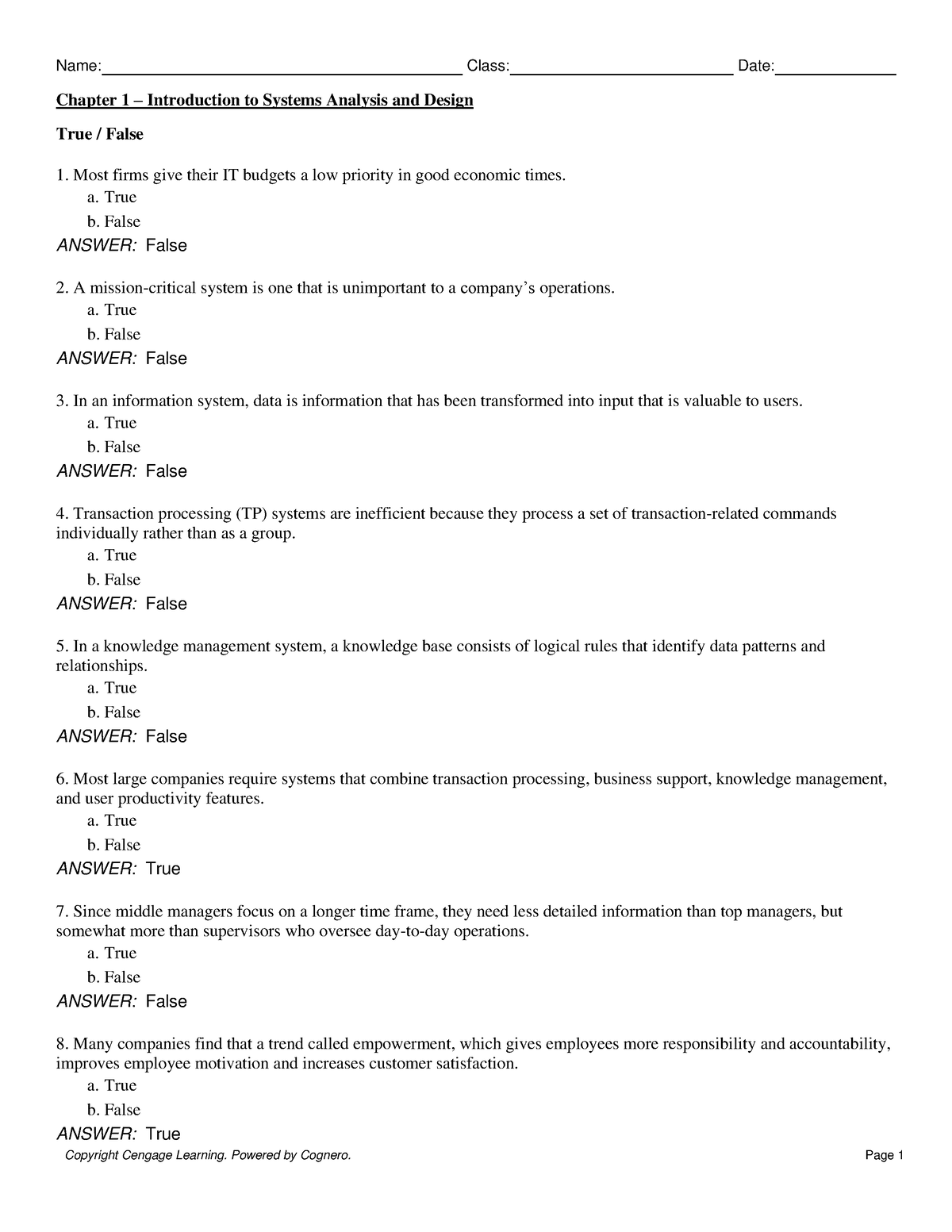 All Chapters Test Bank - Chapter 1 – Introduction To Systems Analysis ...