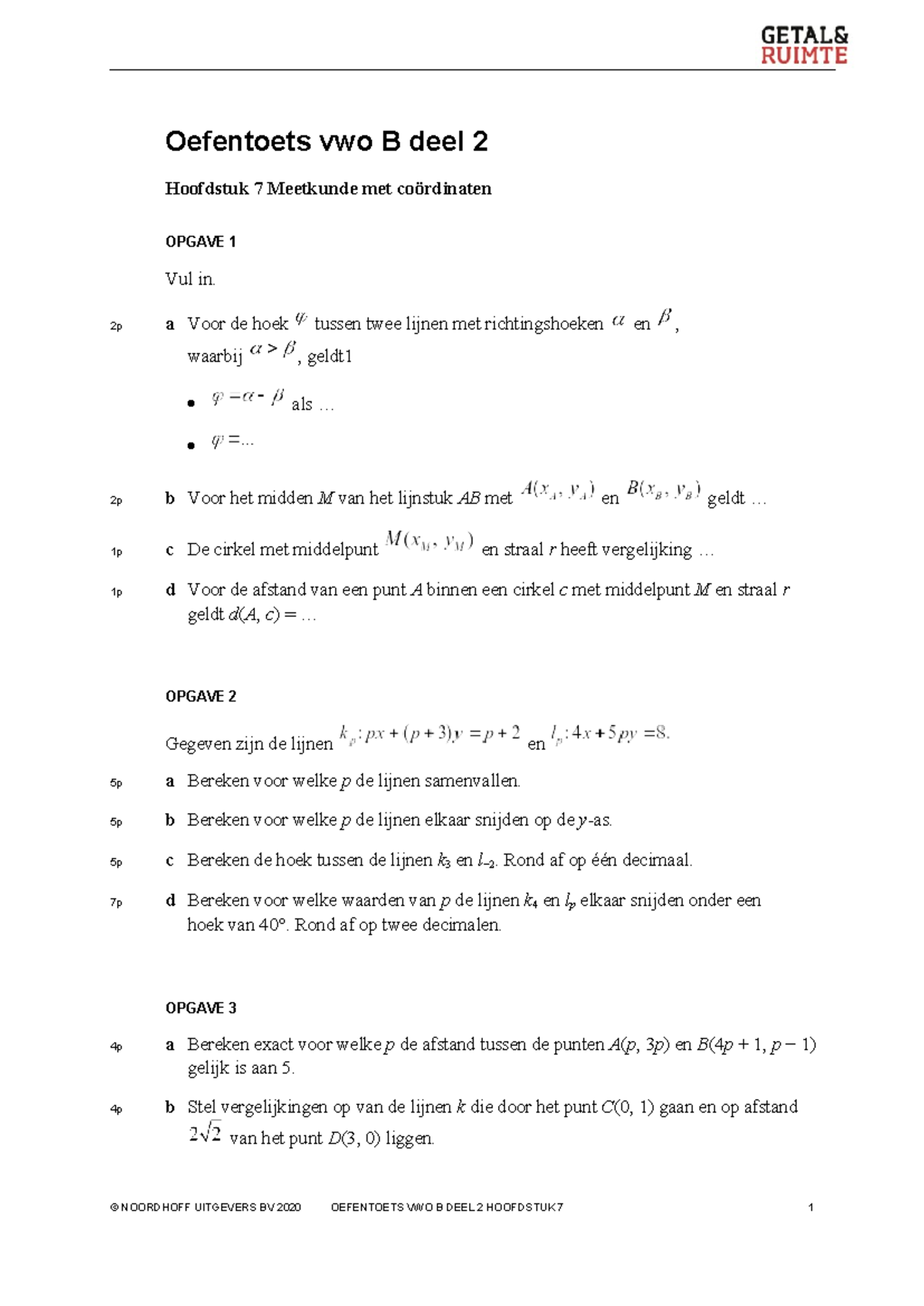 GR12 VB2 H07 Oefentoets - Oefentoets Vwo B Deel 2 Hoofdstuk 7 Meetkunde ...