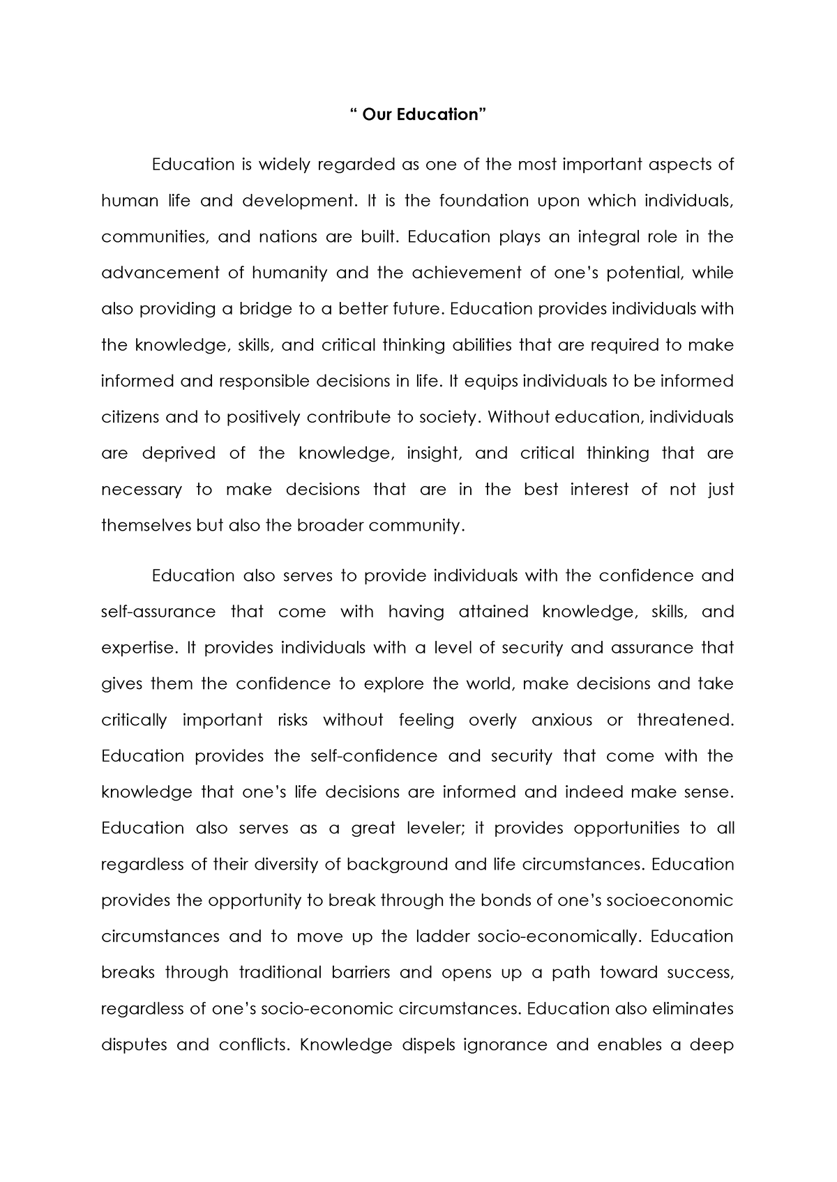 essay about education in the past and present