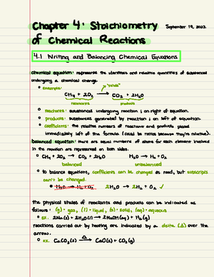 Chemistry 111 chapter 4 pt1 - Chapter 4 : stoichiometry September 19 ...