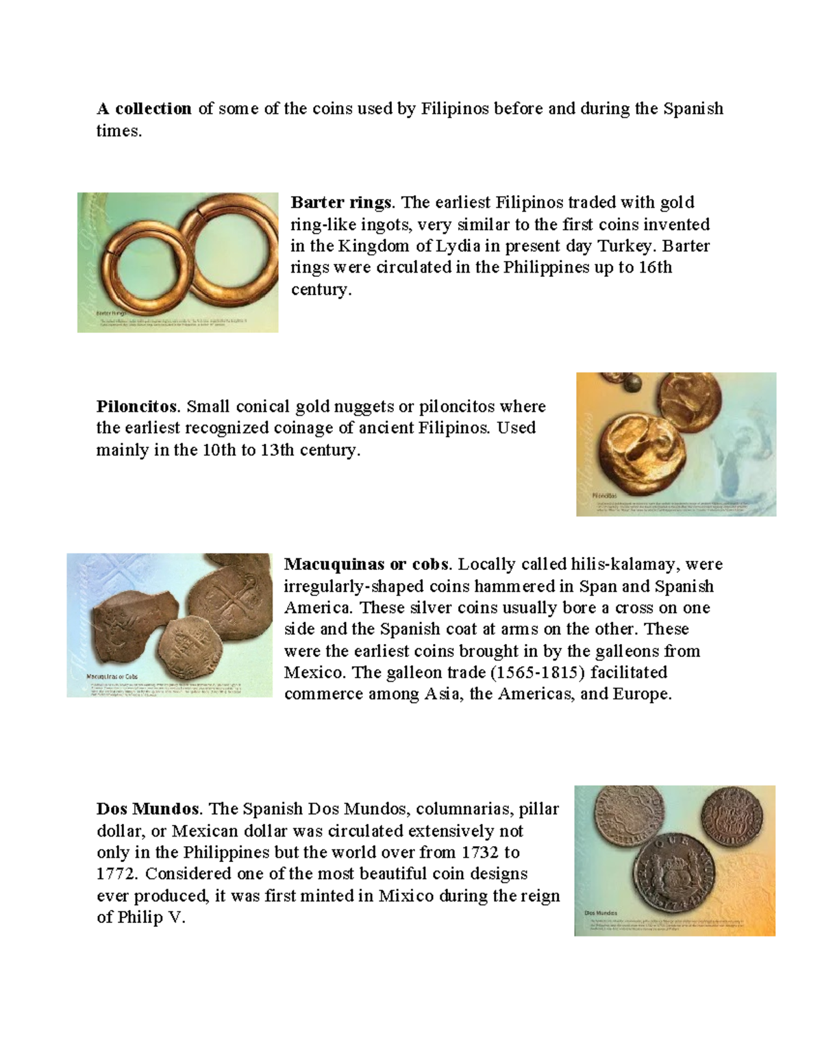 Barilla - A collection of some of the coins used by Filipinos before ...