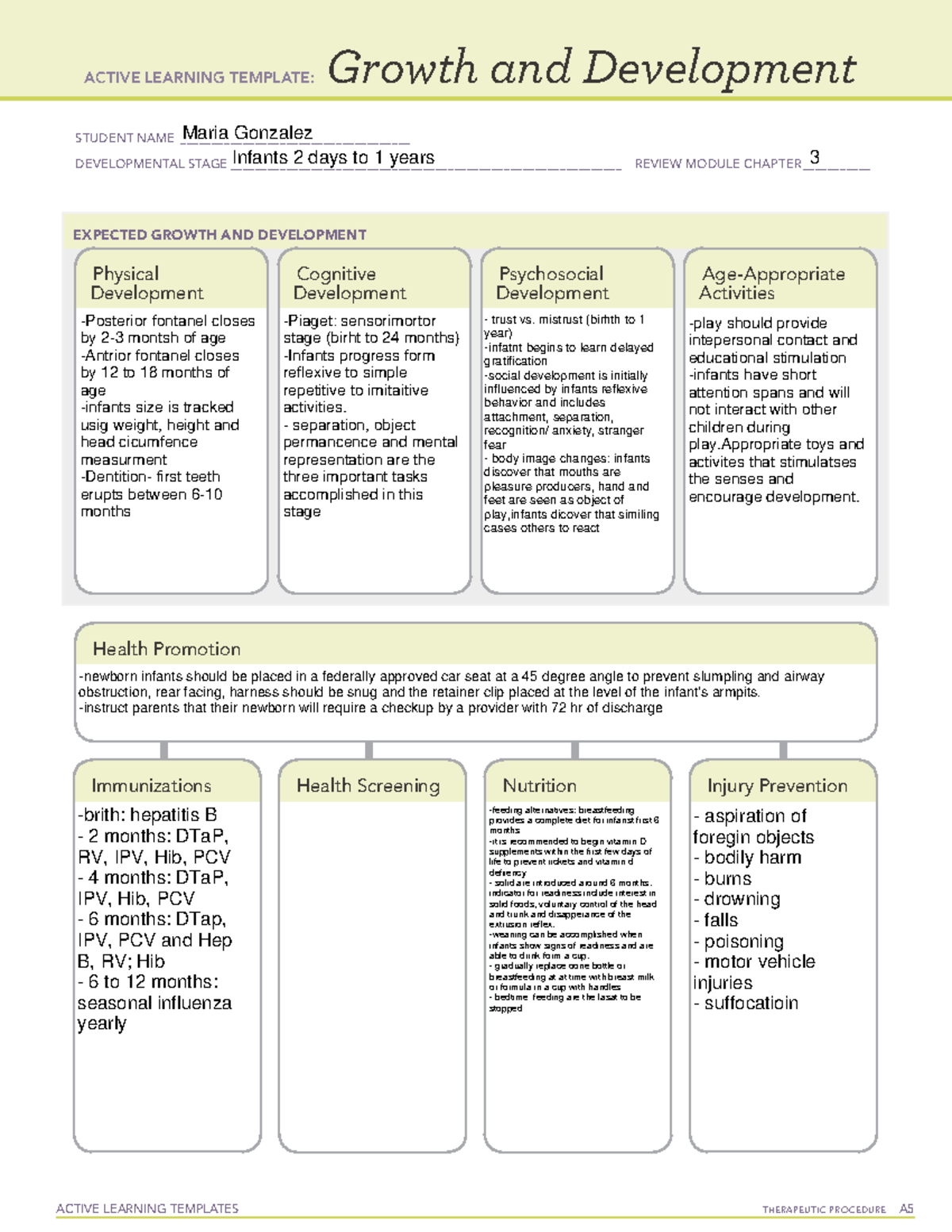 Growth and develpment infant ACTIVE LEARNING TEMPLATES