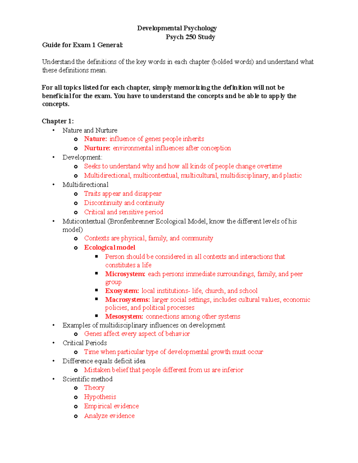 Final Exam Study Guide - Developmental Psychology Psych 250 Study Guide ...