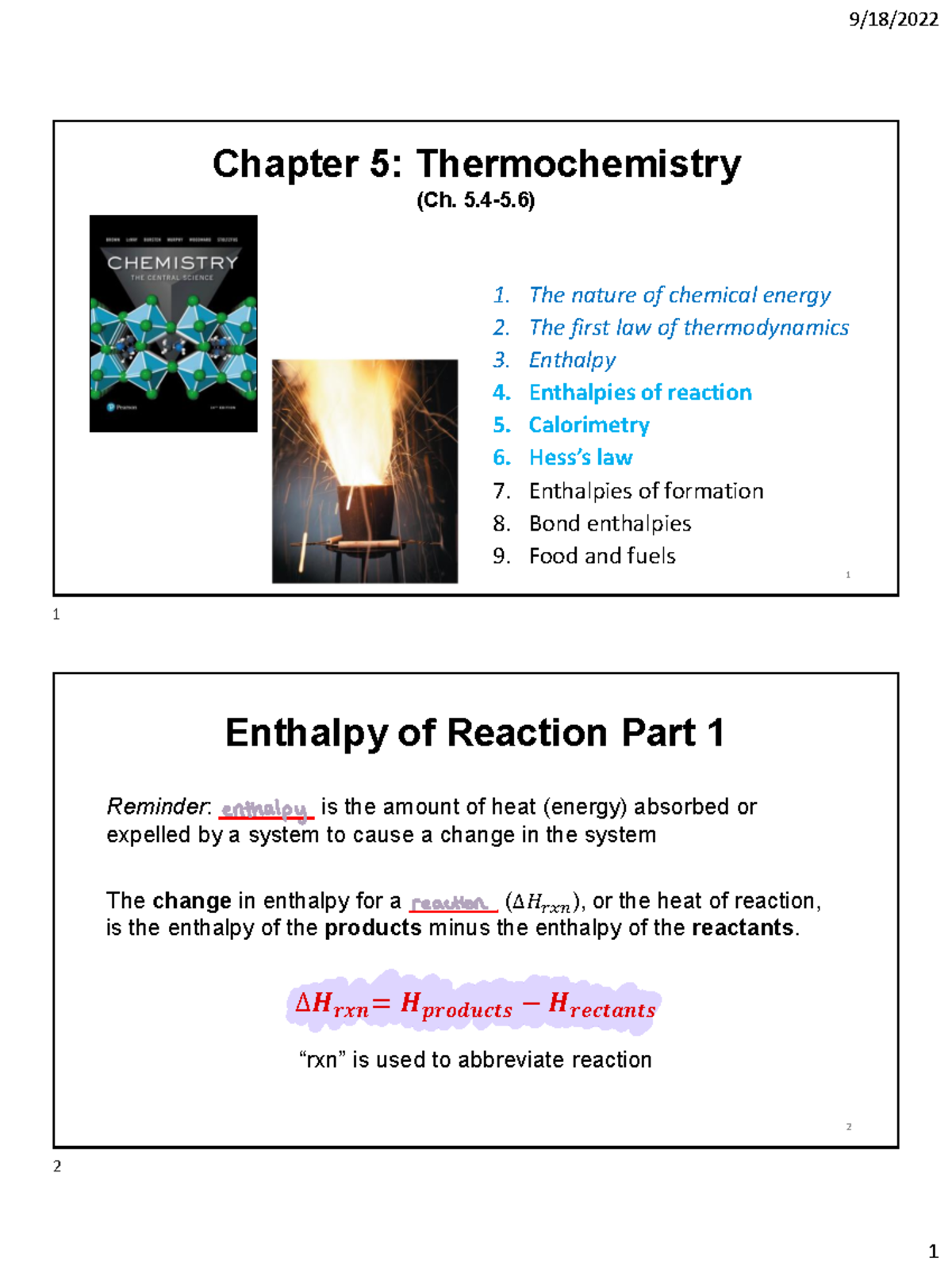 Lecture 12 - Exam 1 - ####### Chapter 5: Thermochemistry (Ch. 5.4-5) 1 ...