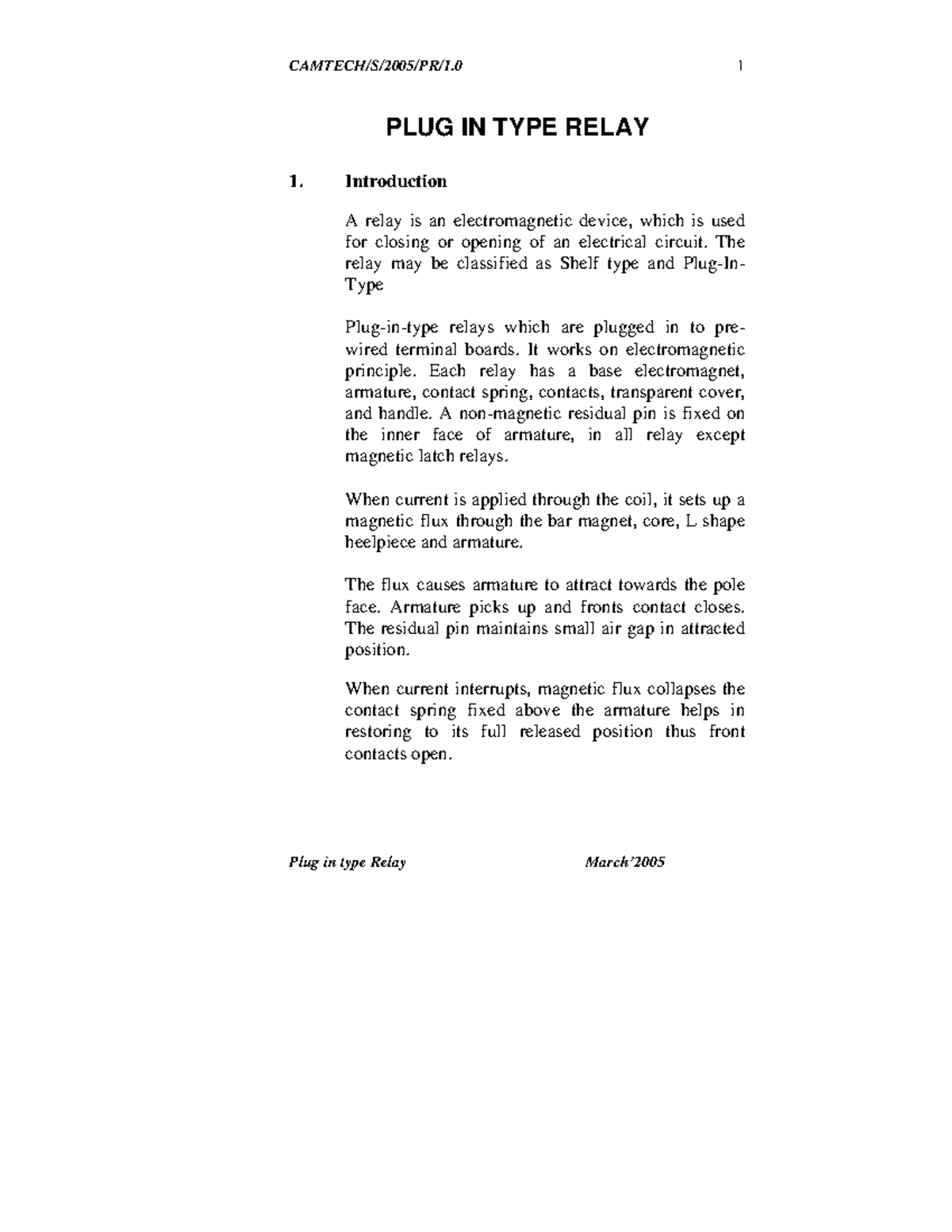 Handbook on plug in relays - PLUG IN TYPE RELAY 1. Introduction A relay ...