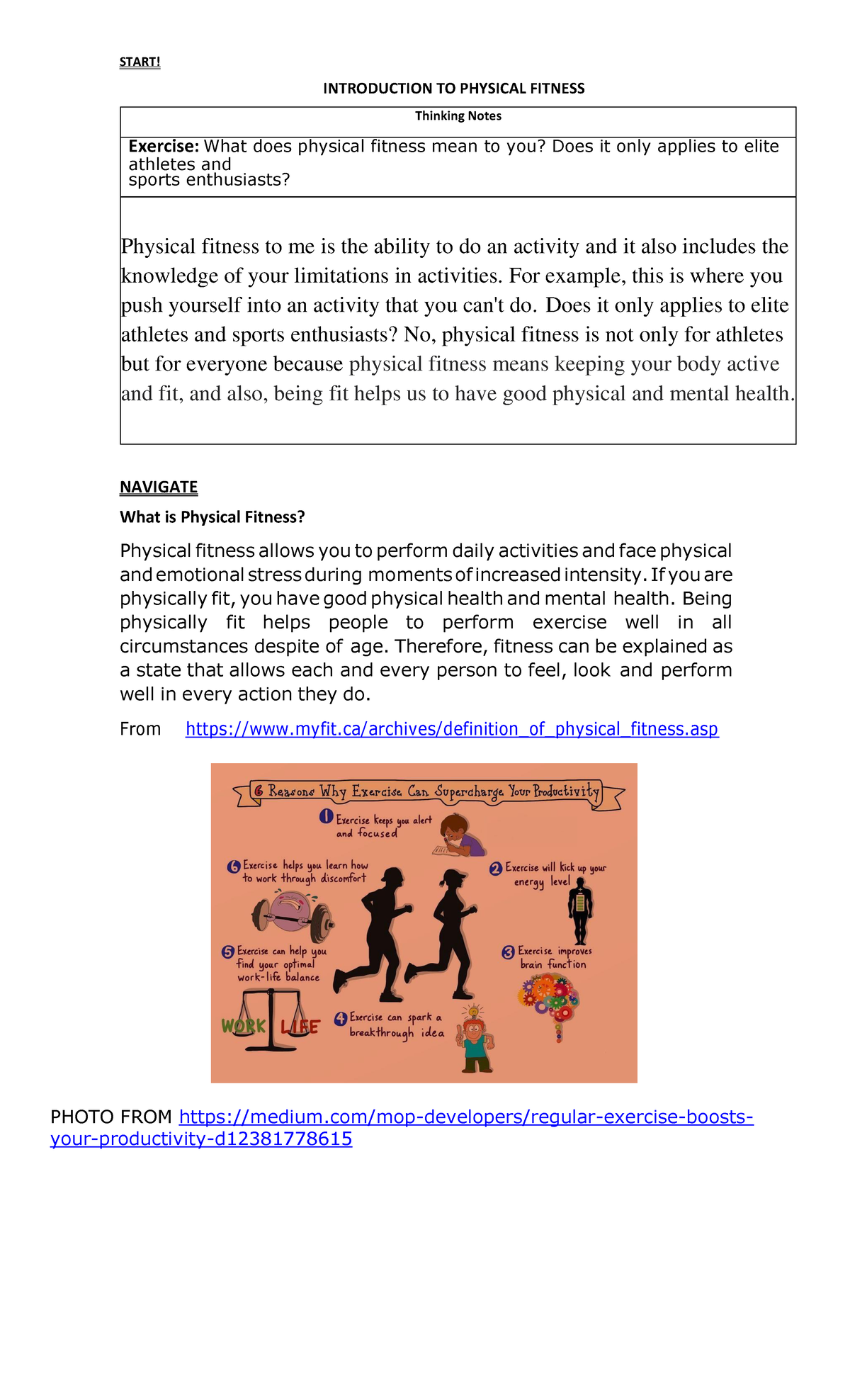 Module-1 - PE ANSWER - START! INTRODUCTION TO PHYSICAL FITNESS Thinking ...