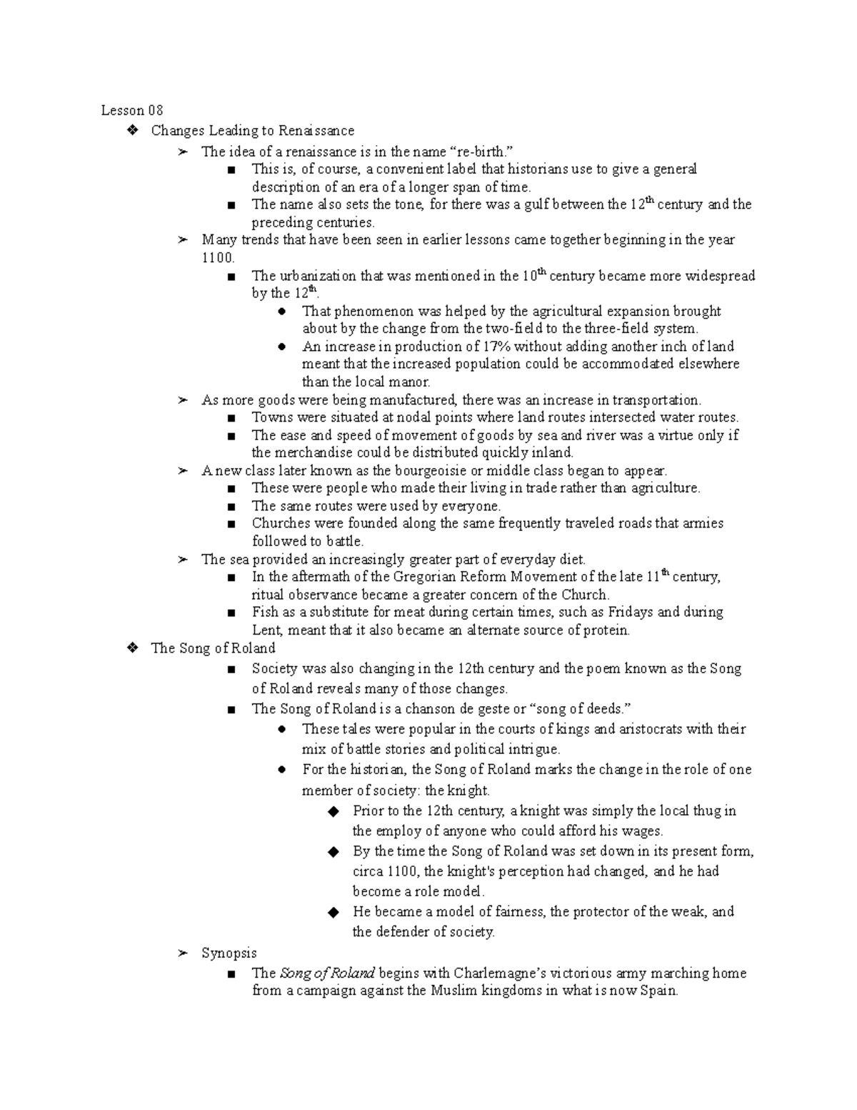 L08 - L08 lecture notes - Lesson 08 Changes Leading to Renaissance The ...
