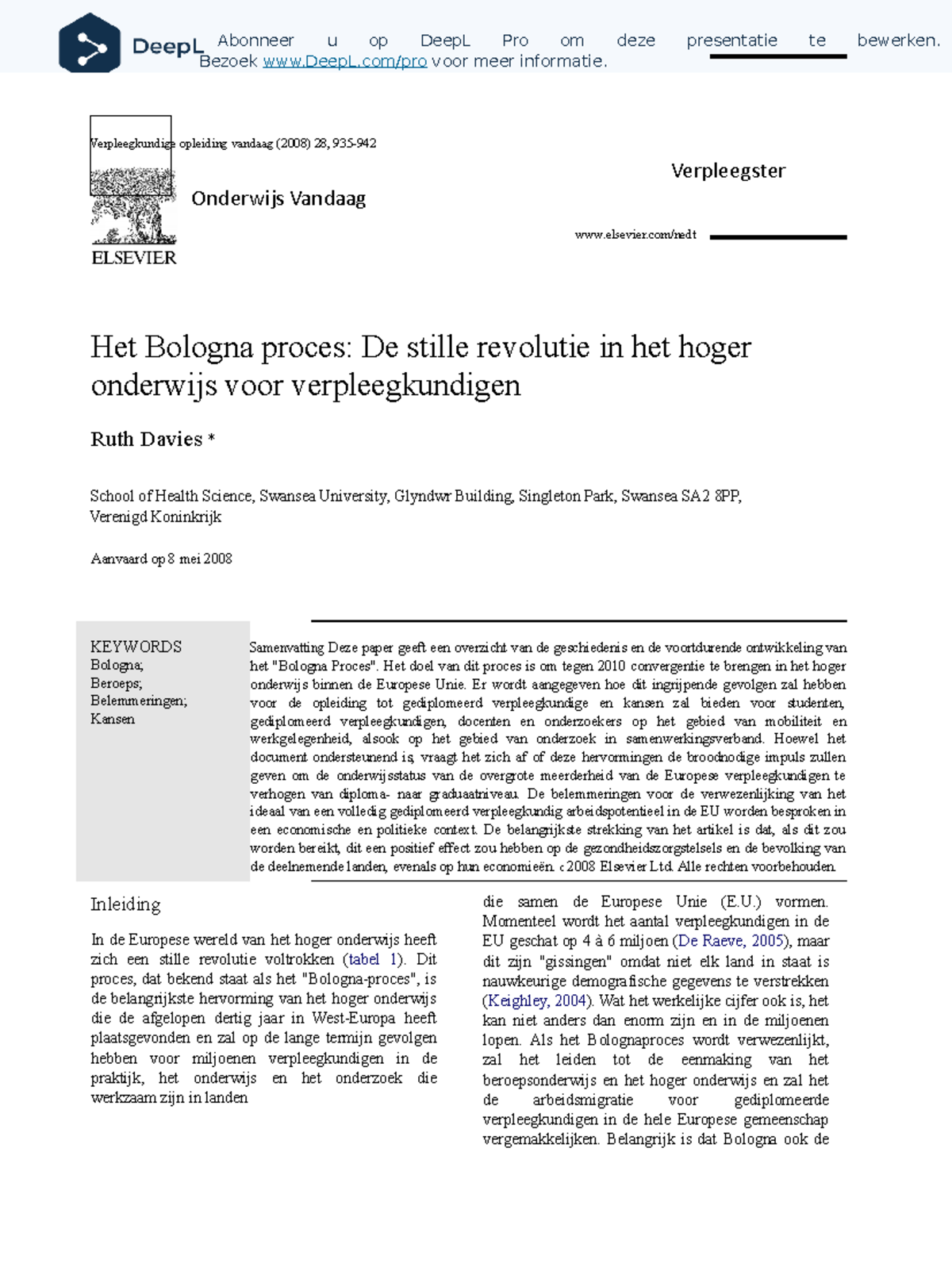 artikel Bologna process.pdf Nl vertaald in nederlands Verpleegkundige