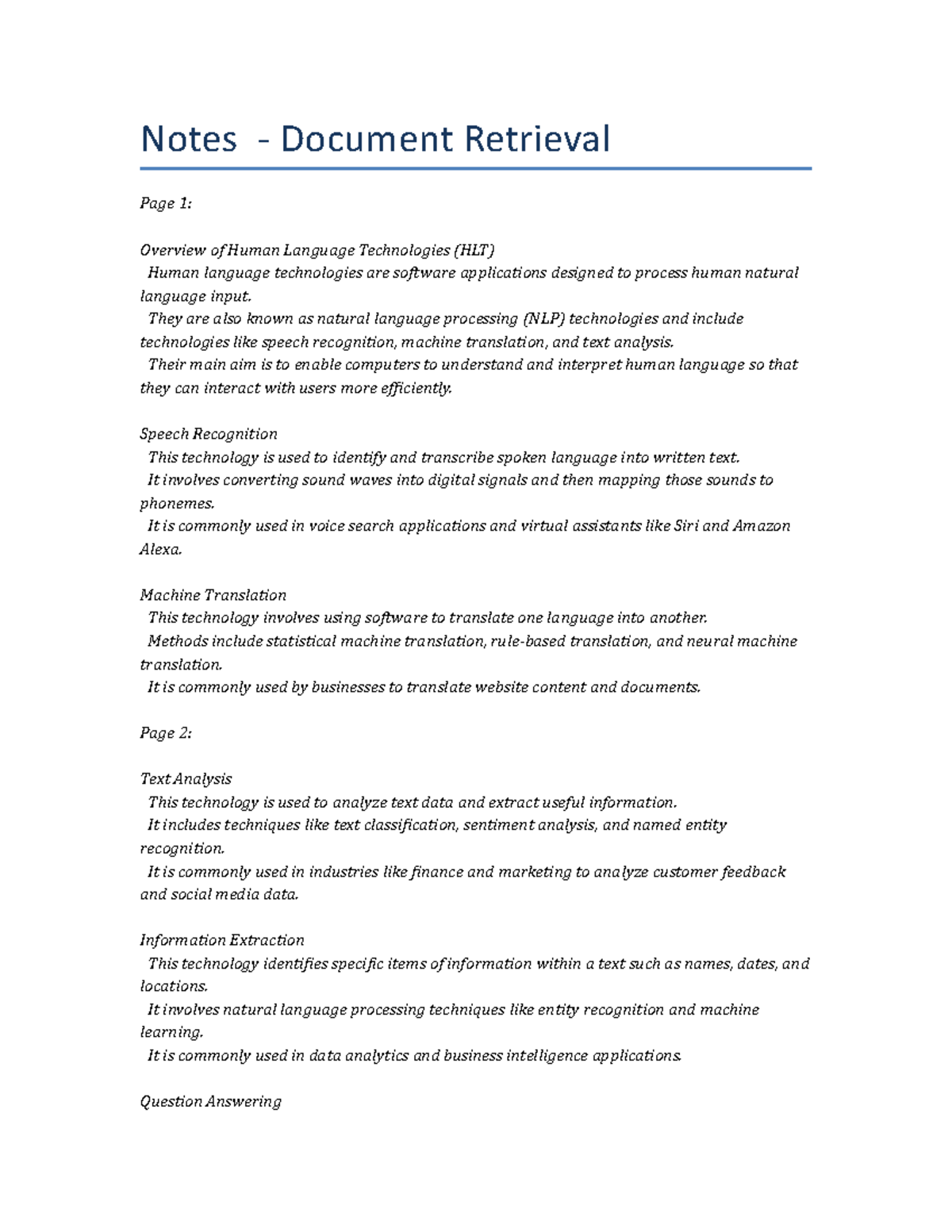Lecture notes - Document Retrieval - Notes - Document Retrieval Page 1 ...