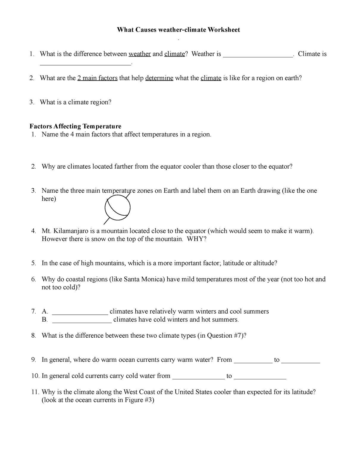 Weather Climate Worksheet Pdf