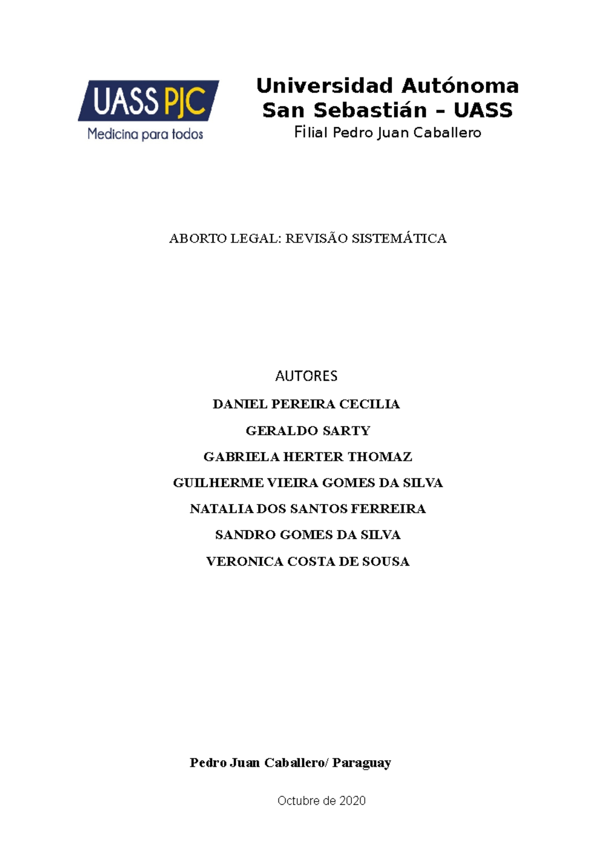 Trabalho Grupo Medicina Legal - Universidad Autónoma San Sebastián 