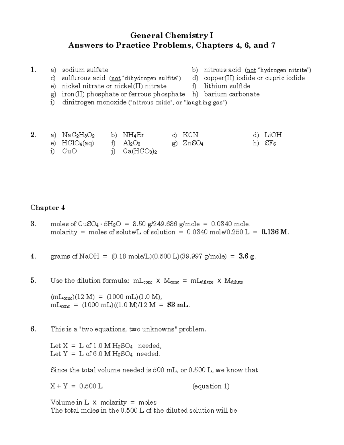 Answers to practice - General Chemistry I Answers to Practice Problems ...
