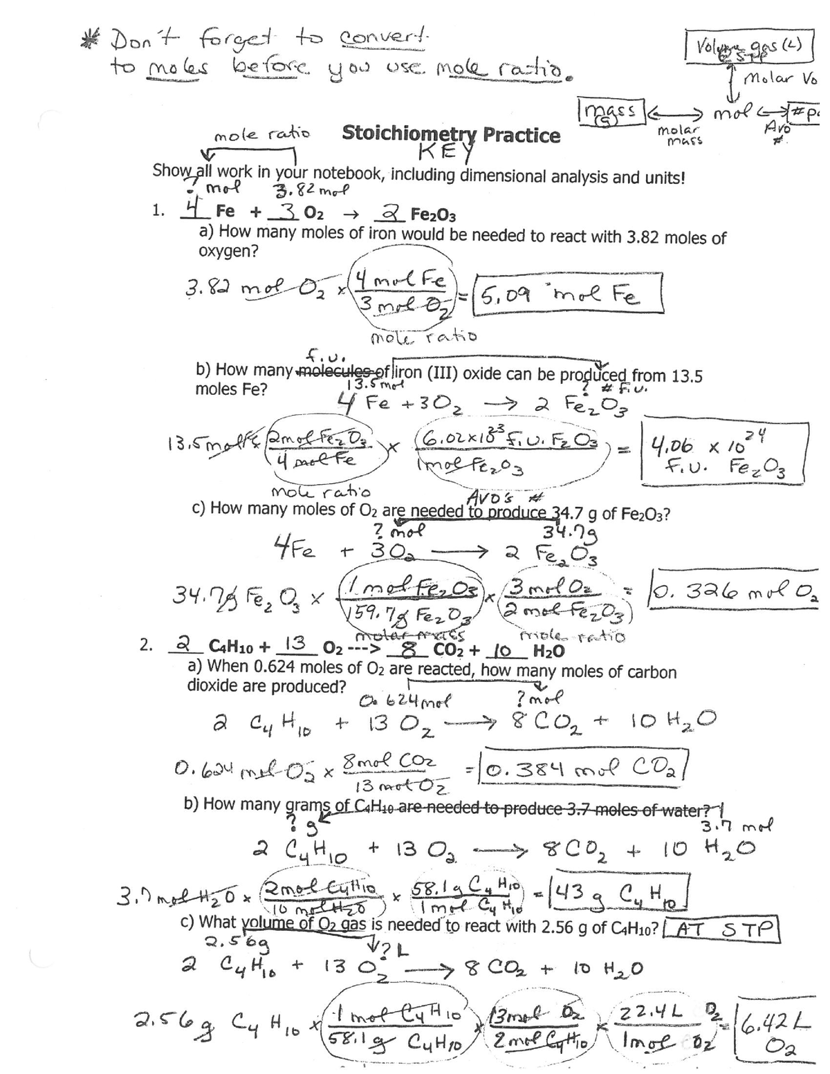 Sotichiometry practice worksheet - key - Dentistry - Studocu