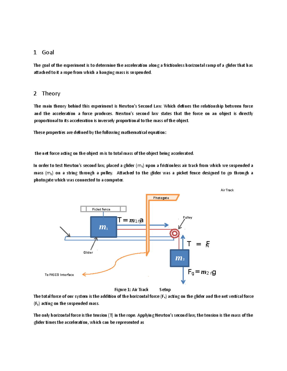 Lab report Newton's Second Law 1 Goal The goal of the experiment is