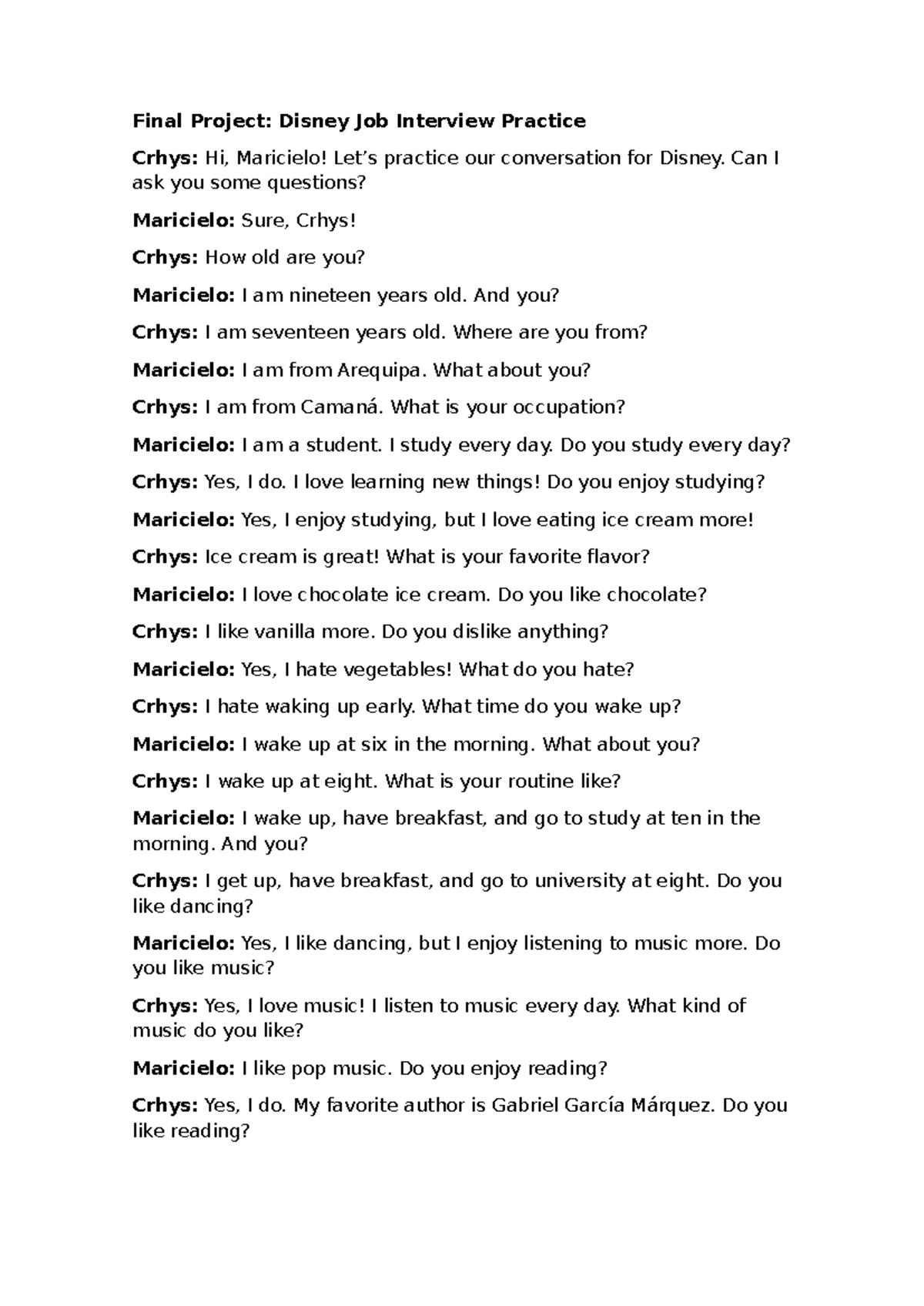 Final Project SEMANA 18 - Final Project: Disney Job Interview Practice ...