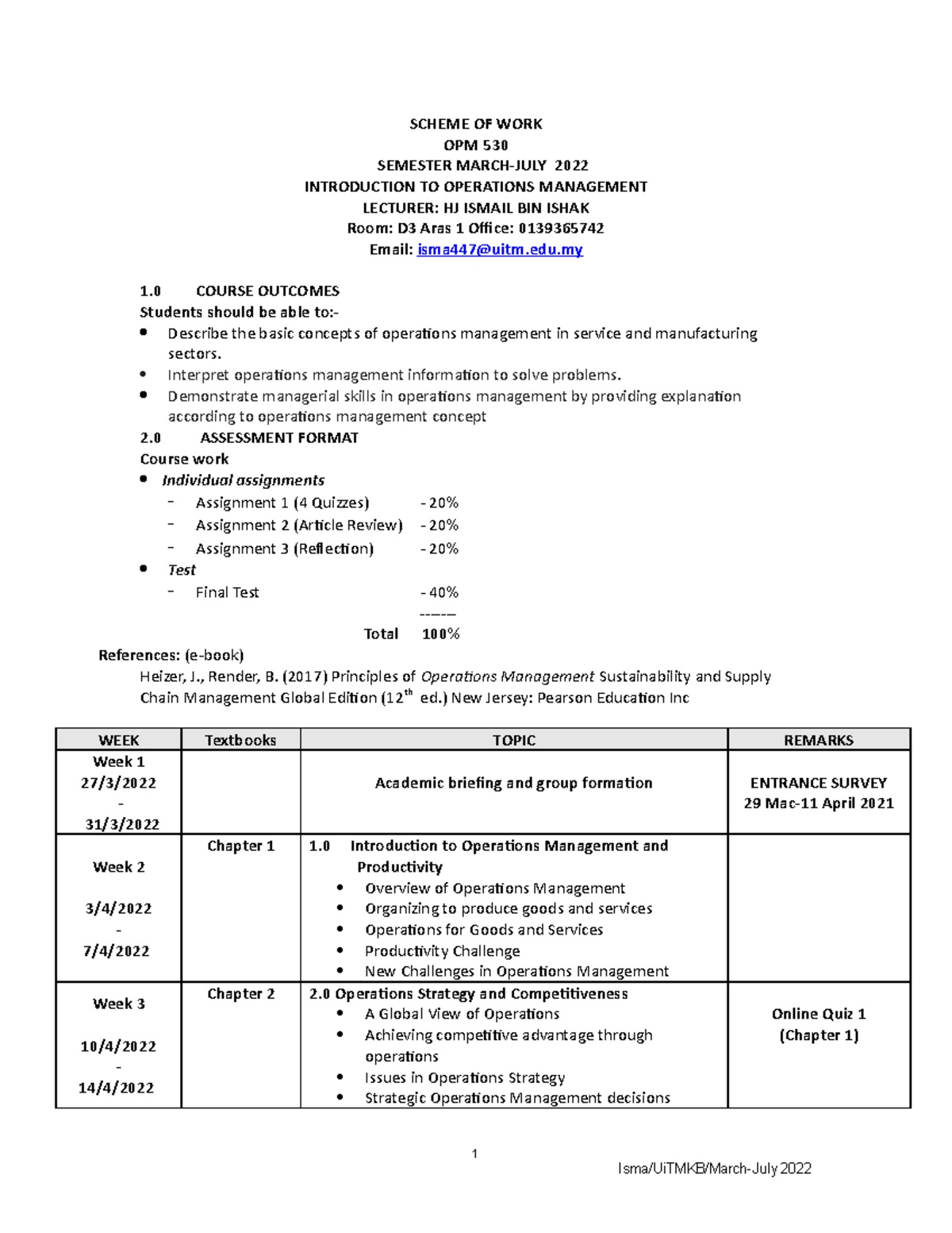 Course Outline March-July 2022 - islamic banking - UiTM - Studocu