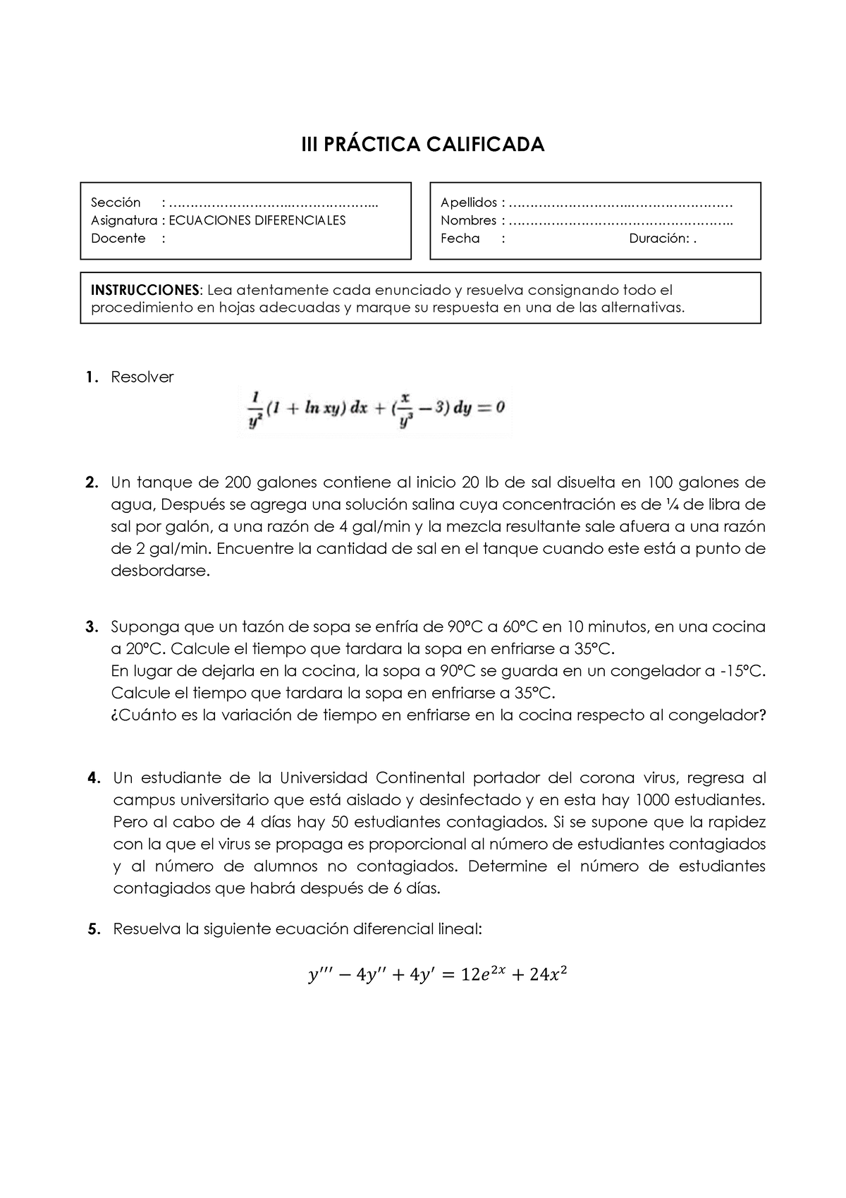 3 Practica Calificada Propuesto - III PR¡CTICA CALIFICADA 1. Resolver 2 ...