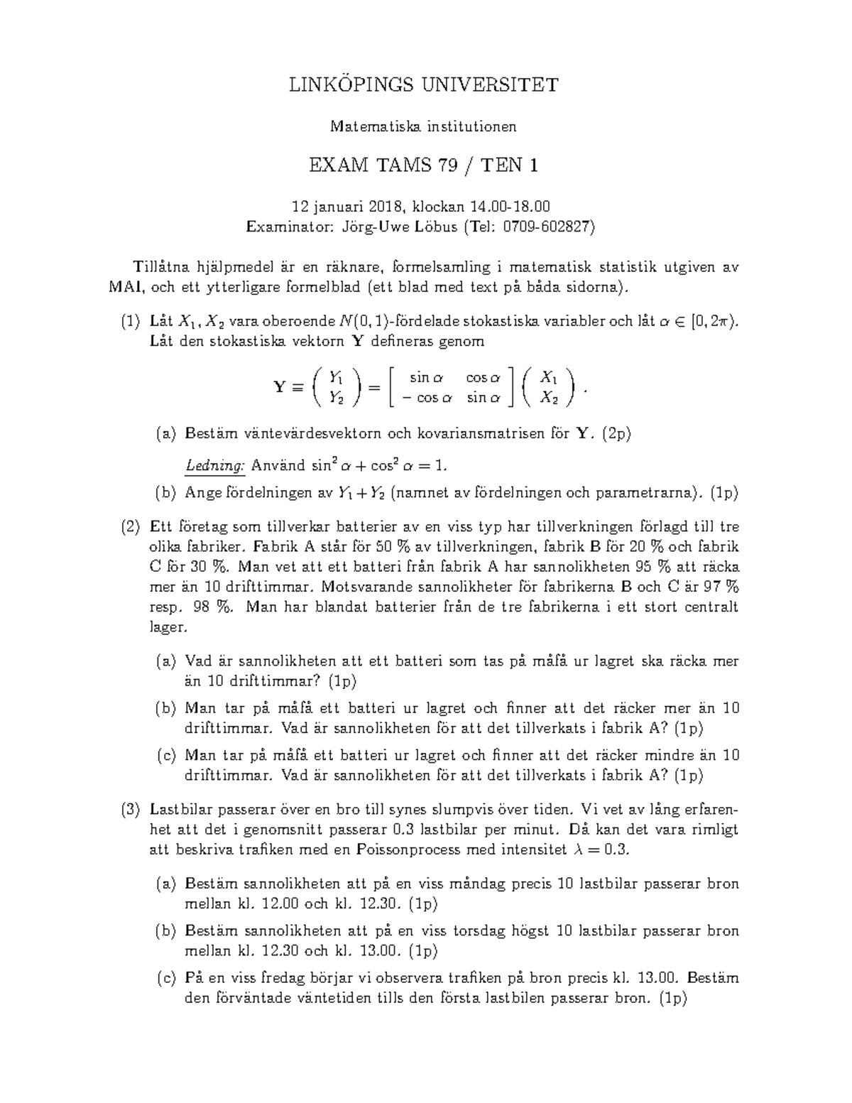 Tenta 12 Januari 2018, Frågor Och Svar - ¨ LINKOPINGS UNIVERSITET ...