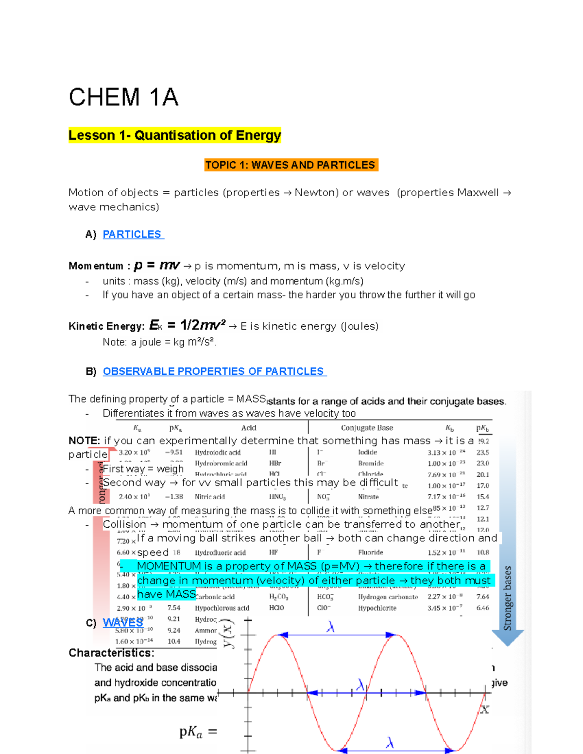 Chem1011 threshold notes CHEM 1A Lesson 1 Quantisation of Energy