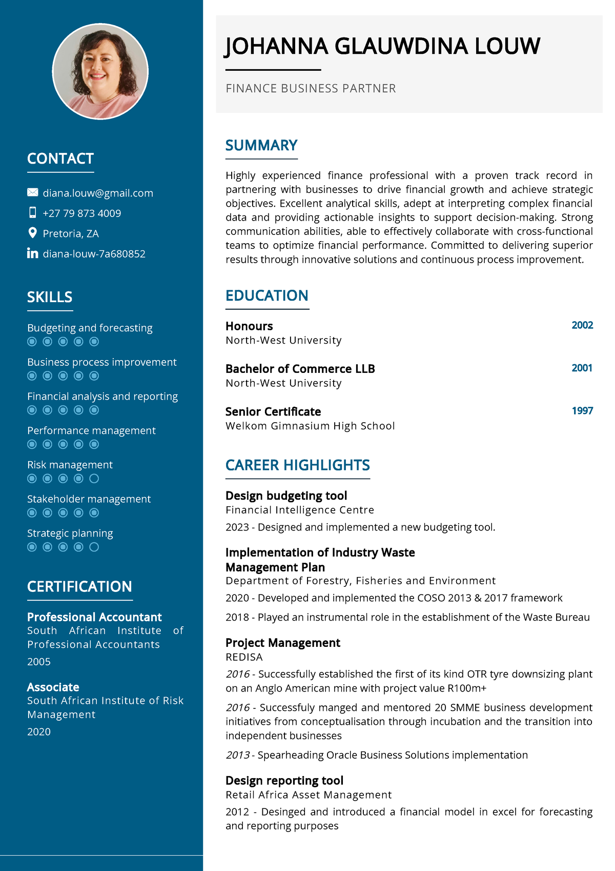 My Resume - diana@gmail +27 79 873 4009 Pretoria, ZA diana-louw-7a ...