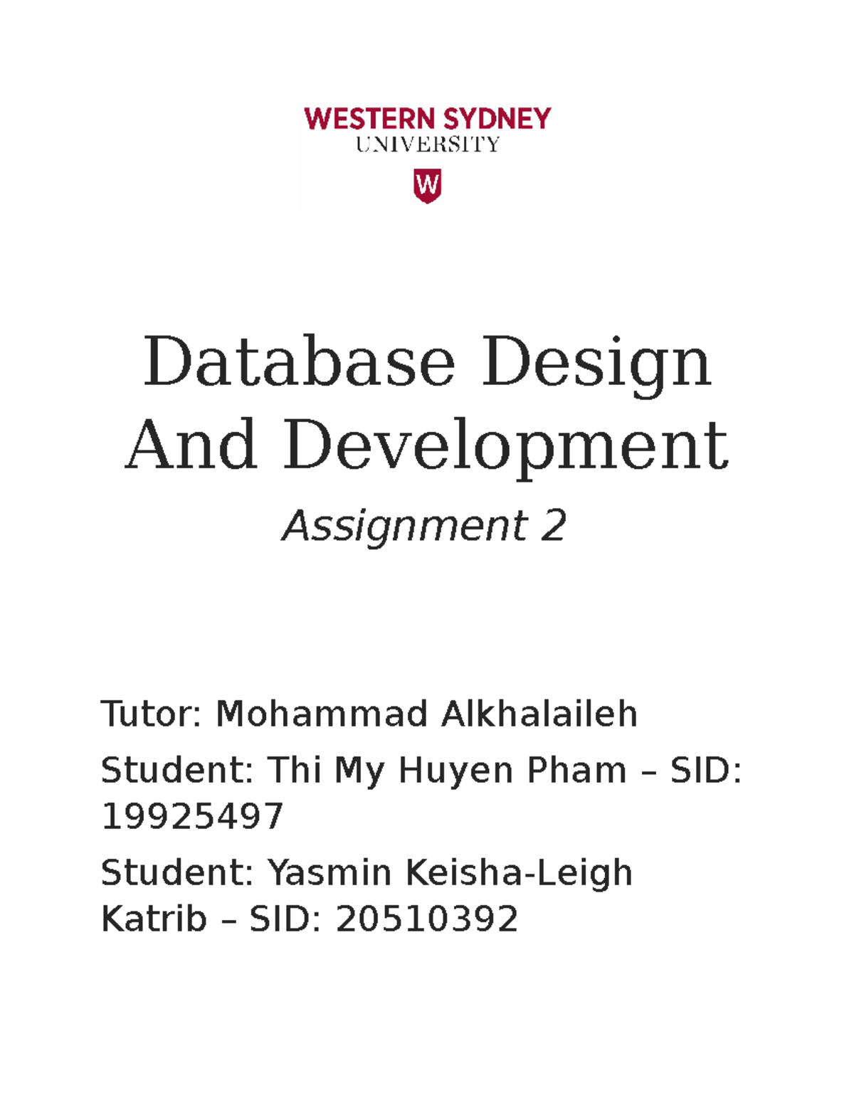 database design and development assignment