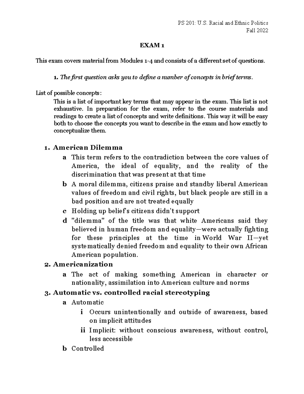 EXAM 1 study guide - Fall 2022 EXAM 1 This exam covers material from ...