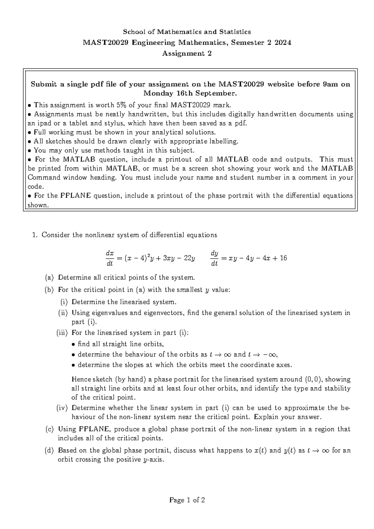 MAST2002 9 Asst 2 S2 2024 - School of Mathematics and Statistics ...