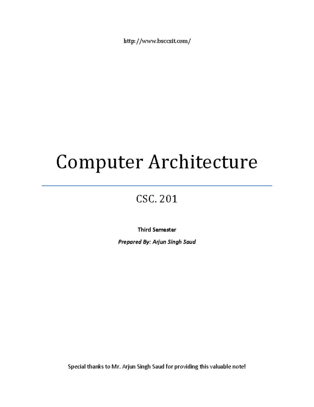 Computer Architecture Bsccsit - Bsccsit/ Computer Architecture CSC. 201 ...