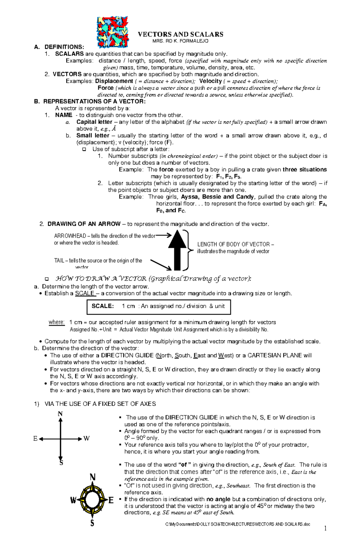 Vectors AND Scalars - 1 C:\My Documents\DOLLY SCI&TECH4\LECTURES ...