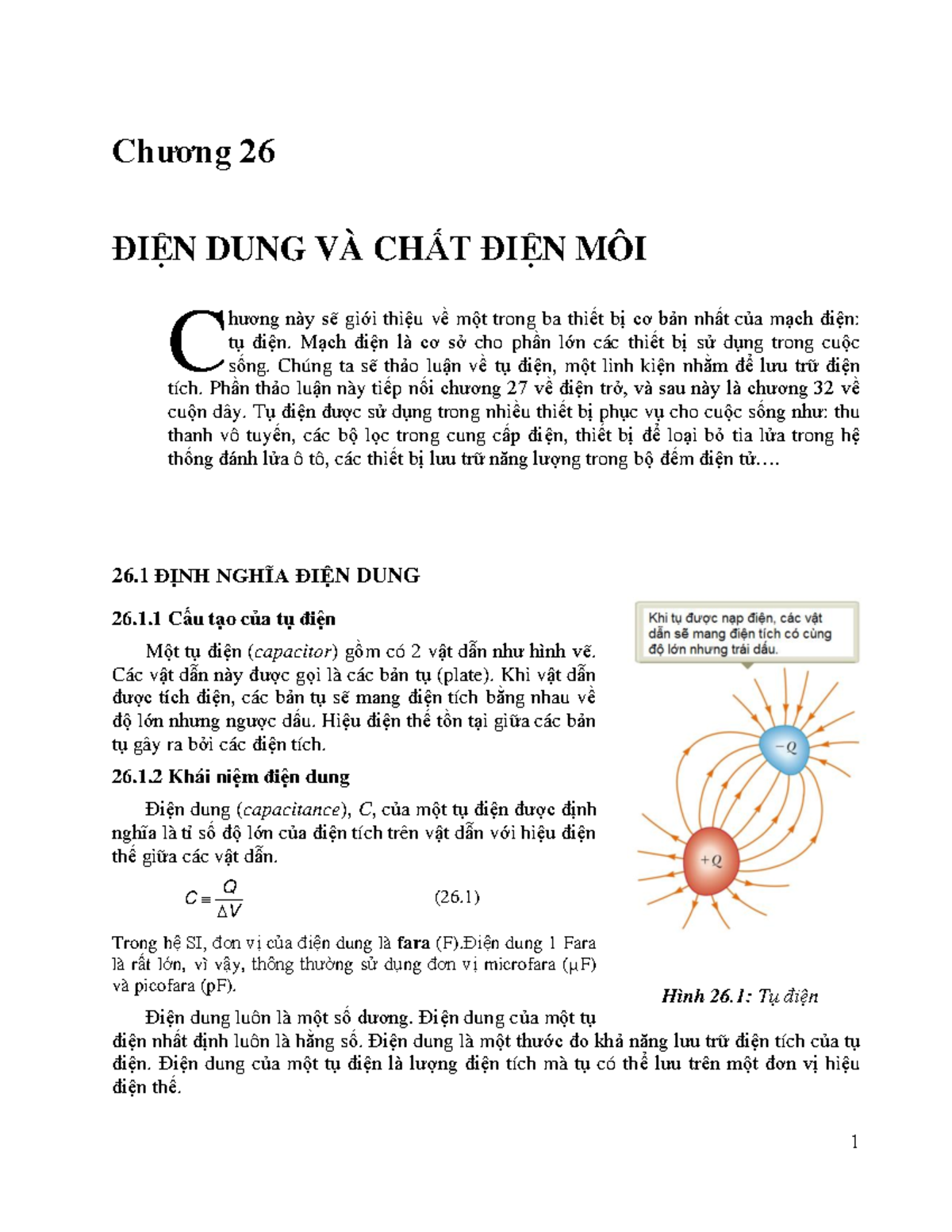 Chương 26 - âscd - Chương 26 ĐIỆN DUNG VÀ CHẤT ĐIỆN MÔI hương này sẽ ...