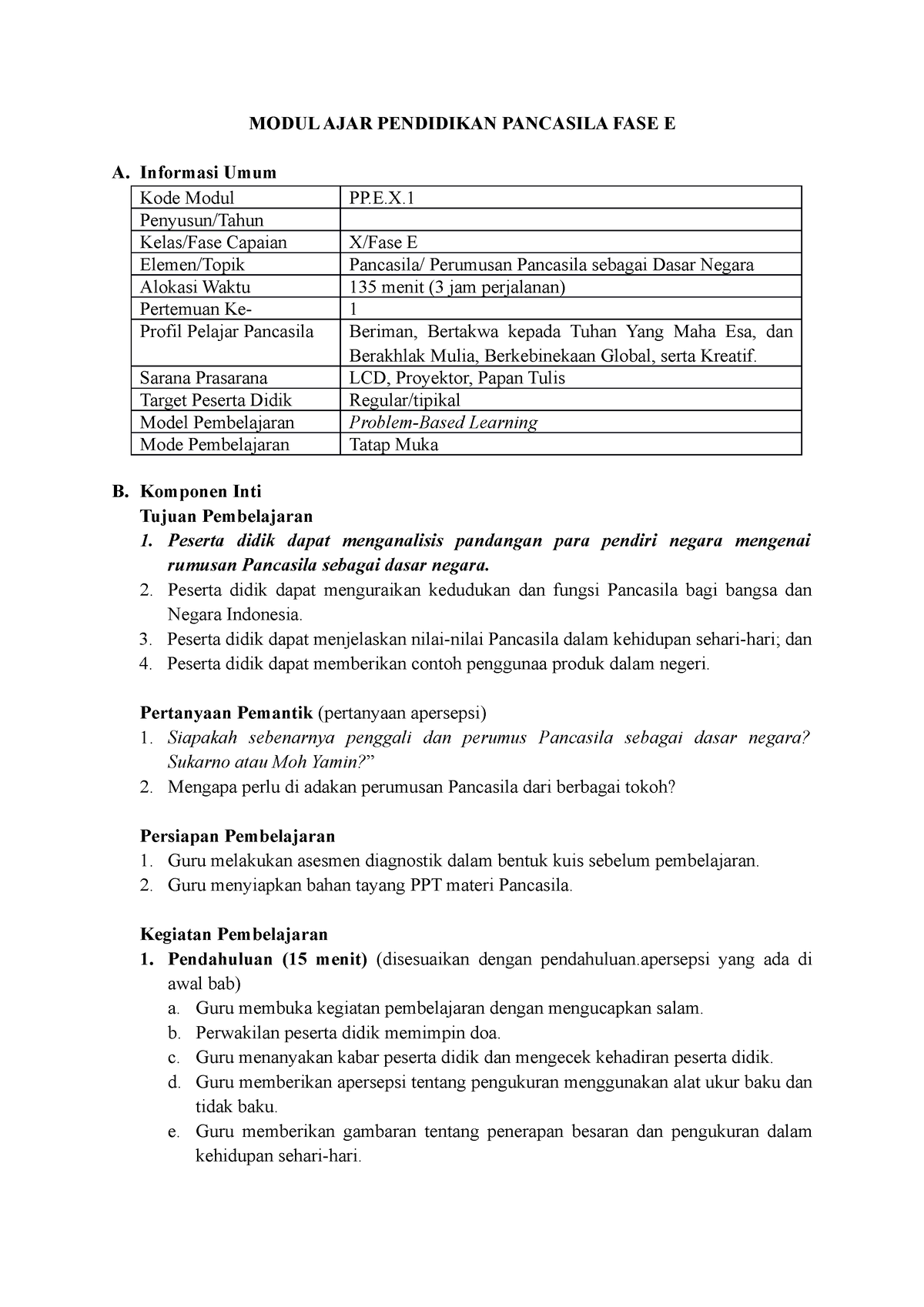 Pendidikan Pancasila SMA Kelas X - Modul AJAR BAB 1 - MODUL AJAR ...