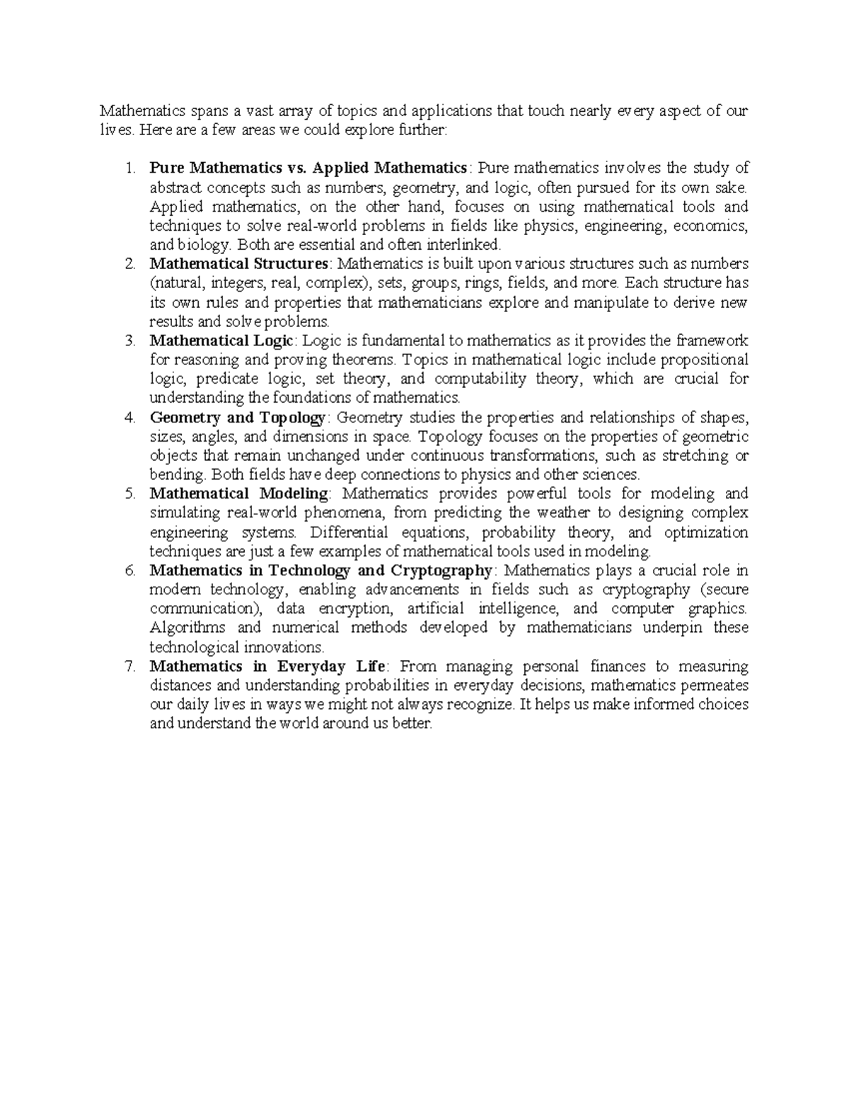 Document 001 - Mathematics spans a vast array of topics and ...