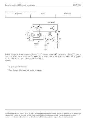 Prova d'esame - luglio 2004 - domande - elettronica analogica - Compito  scritto di Elettronica - Studocu