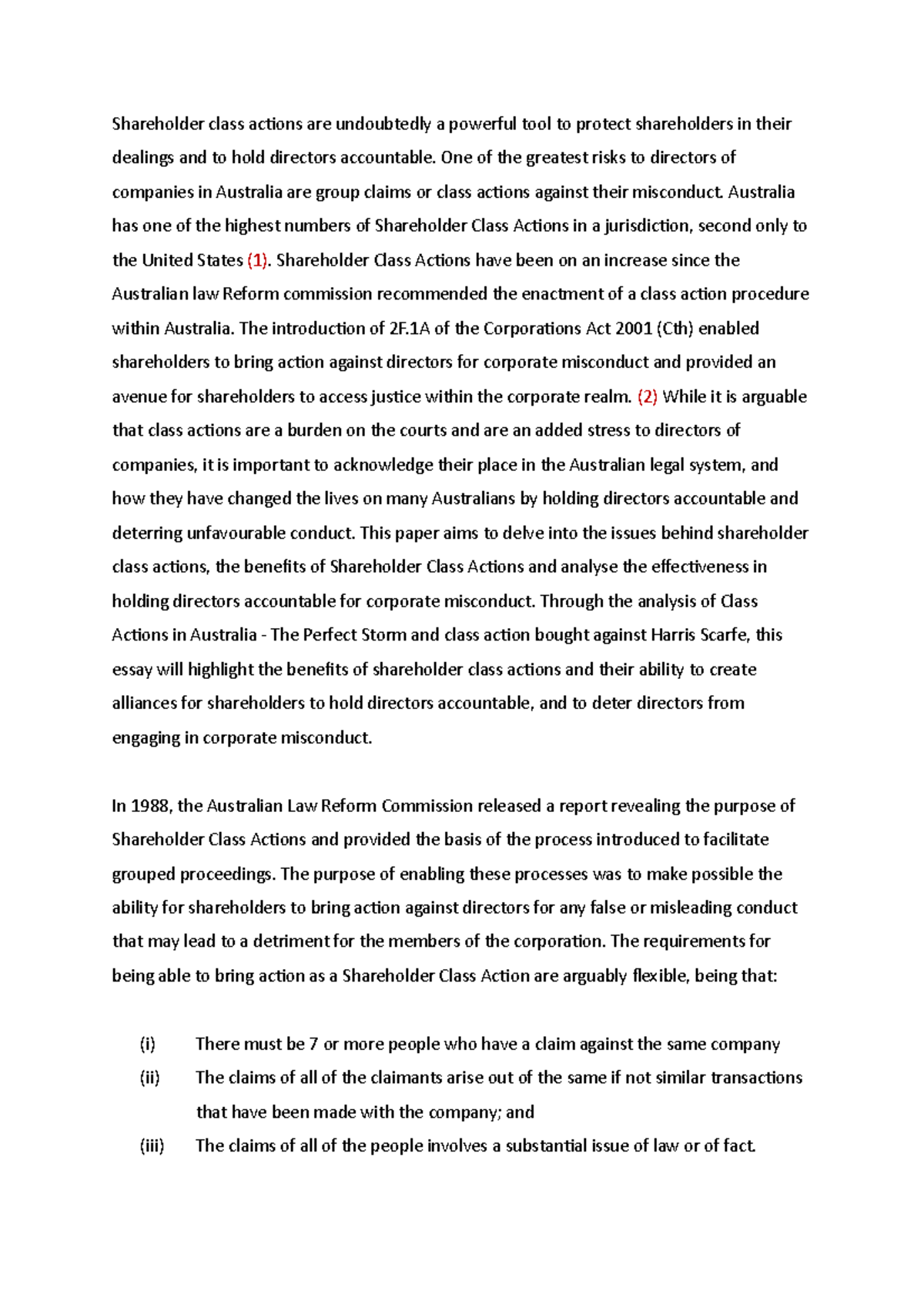 Shareholder class actions essay - Shareholder class actions are ...
