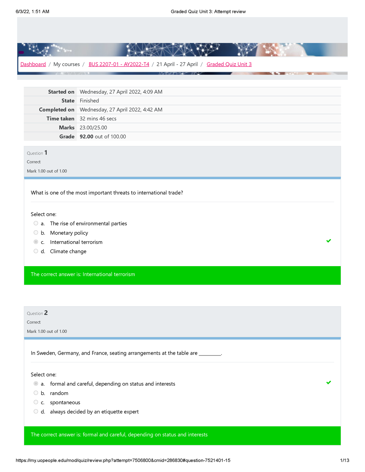 Graded Quiz Unit 3 Attempt Review - Started On Wednesday, 27 April 2022 ...