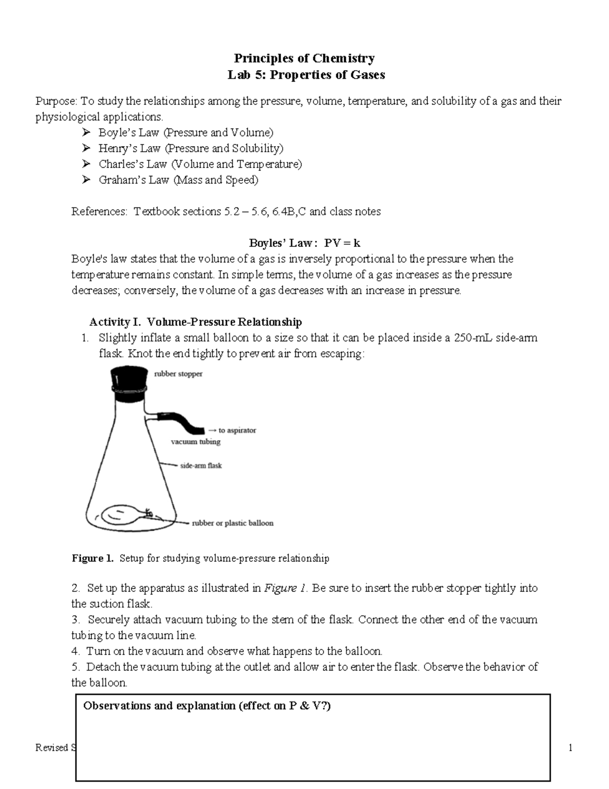 Lab+6 - gas laws lab - Principles of Chemistry Lab 5: Properties of ...