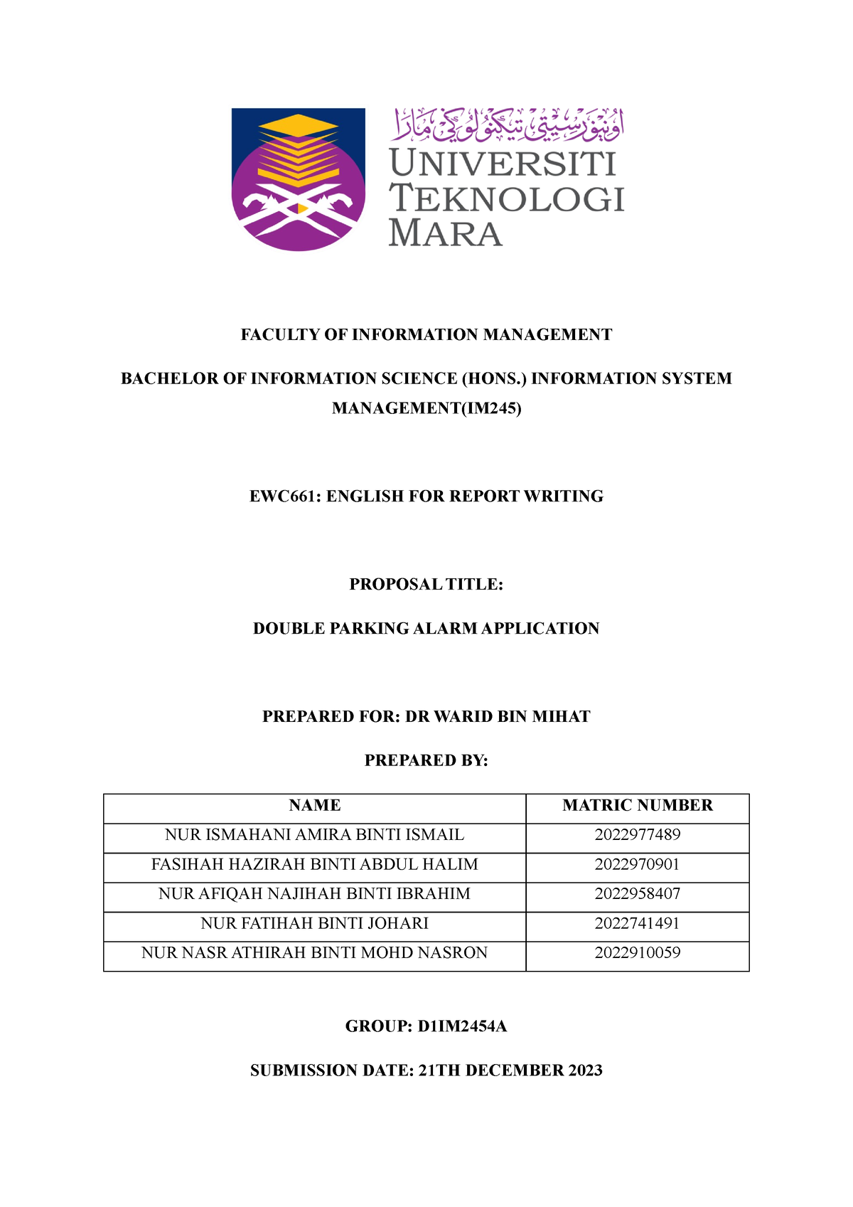 EWC661 Proposal - FACULTY OF INFORMATION MANAGEMENT BACHELOR OF ...