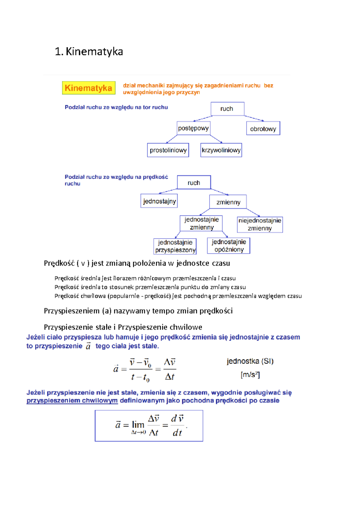 Fizyka Wykład Notatki - Cośtam Cośtam - 1. Kinematyka Prędkość ( V ...