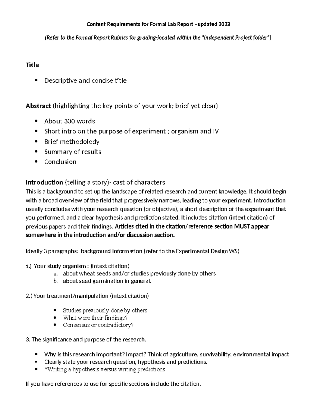 Content requirement for Formal Lab Report (Bachman's) - Content ...