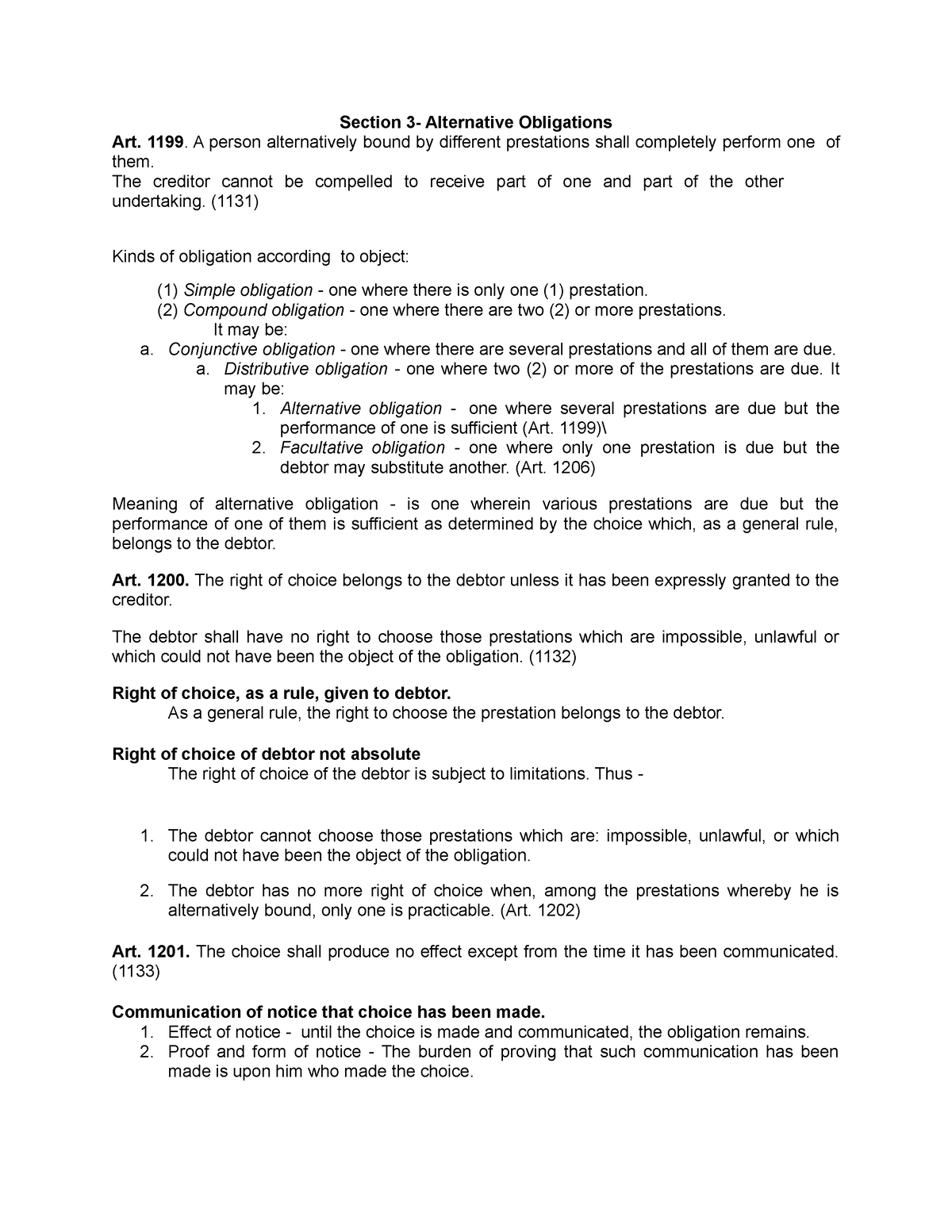 Law On Obligations And Contract - Section 3- Alternative Obligations ...