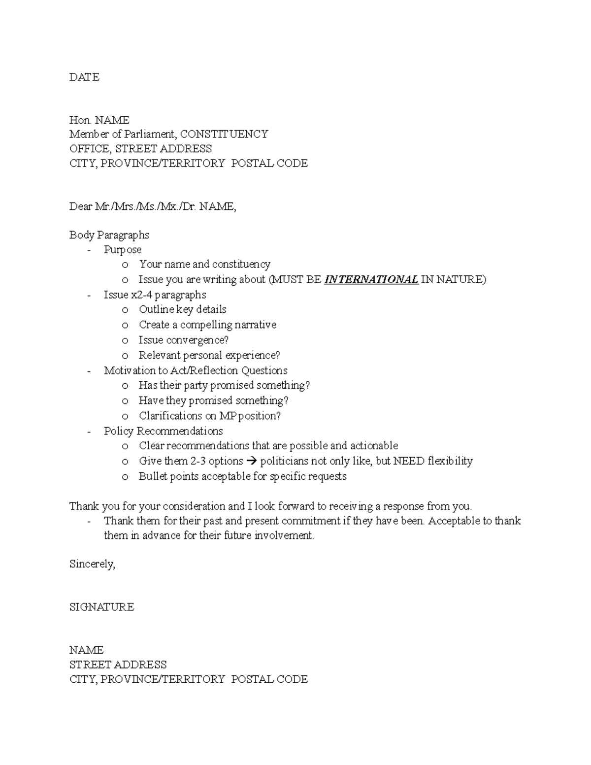 PO102A & B Sample Letter to MP - GESC251 - WLU - Studocu