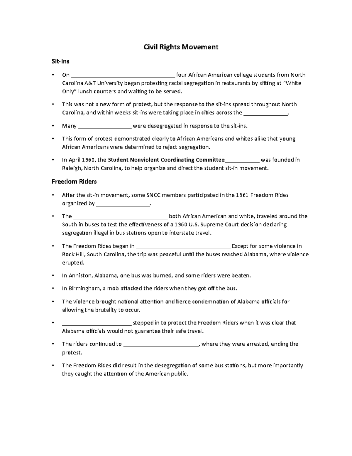 Civil+rights+notes - it's good information - Civil Rights Movement Sit ...