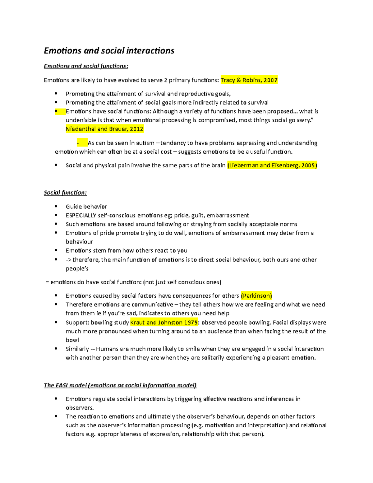 Emotions and social interaction lecture notes - Emotions and social ...