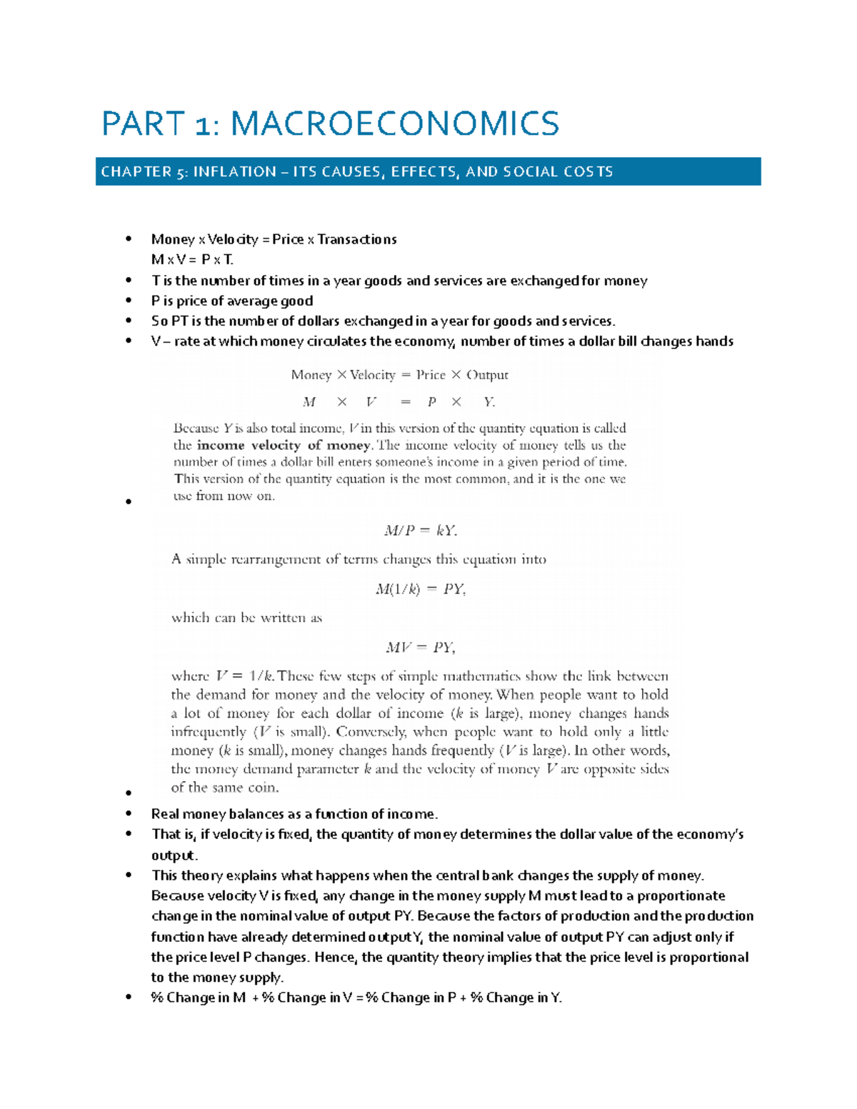 Chapter 5 Macroeconomics - PART 1: MACROECONOMICS CHAPTER 5: INFLATION ...