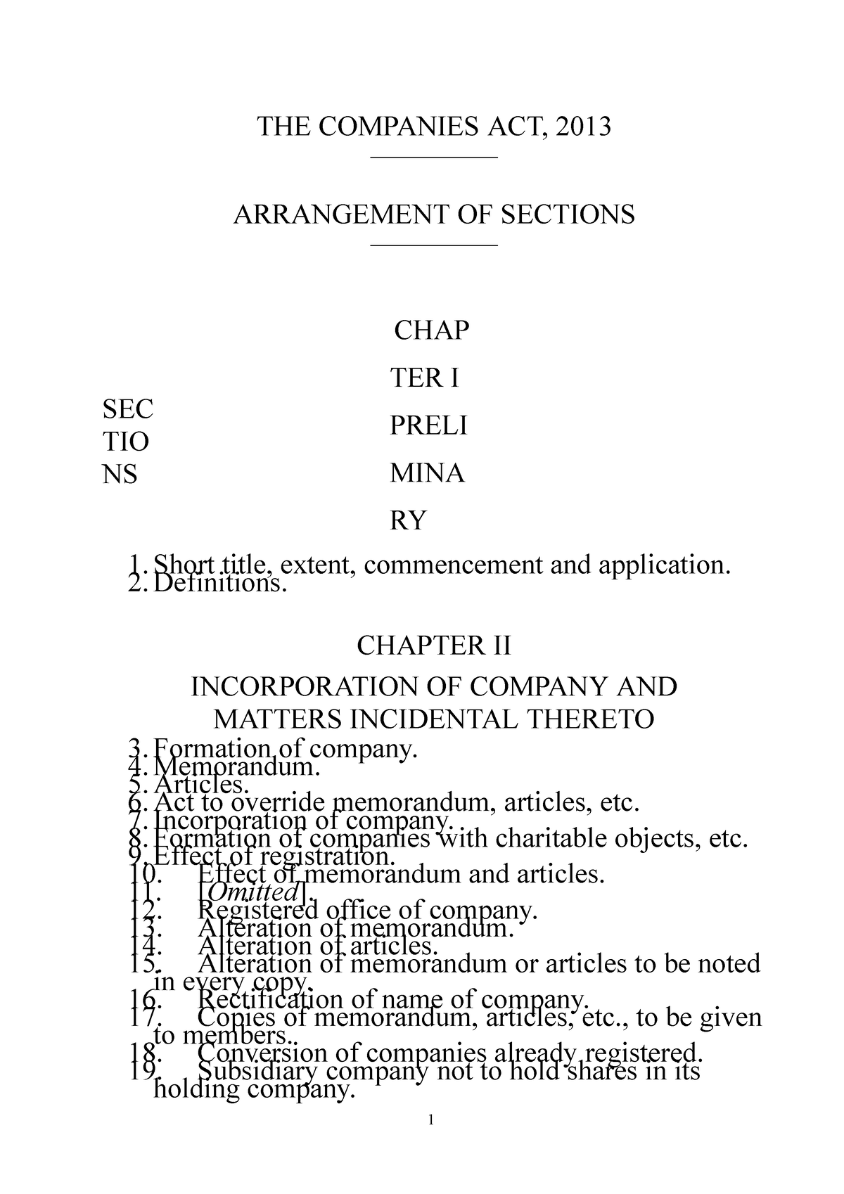 companies-act-2013-1-the-companies-act-2013-arrangement-of-sections