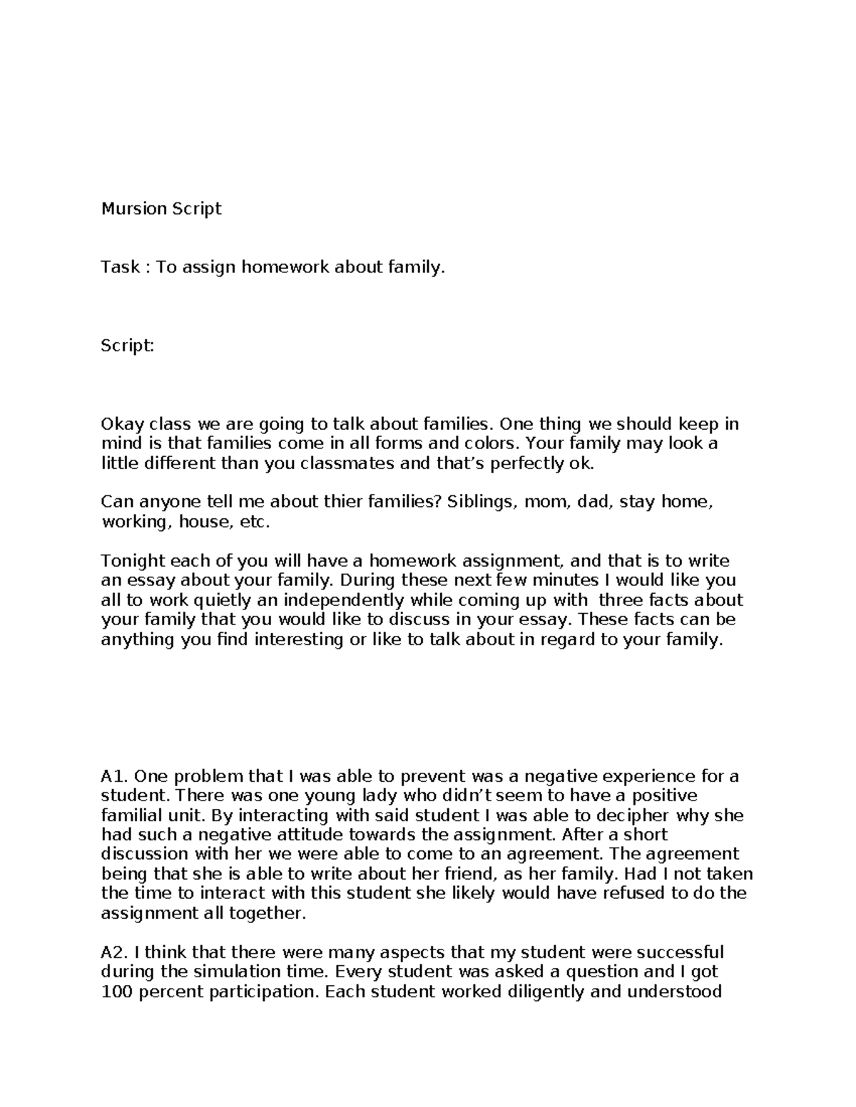 D095 task 3 - Script for mursion sim. - Mursion Script Task : To assign ...