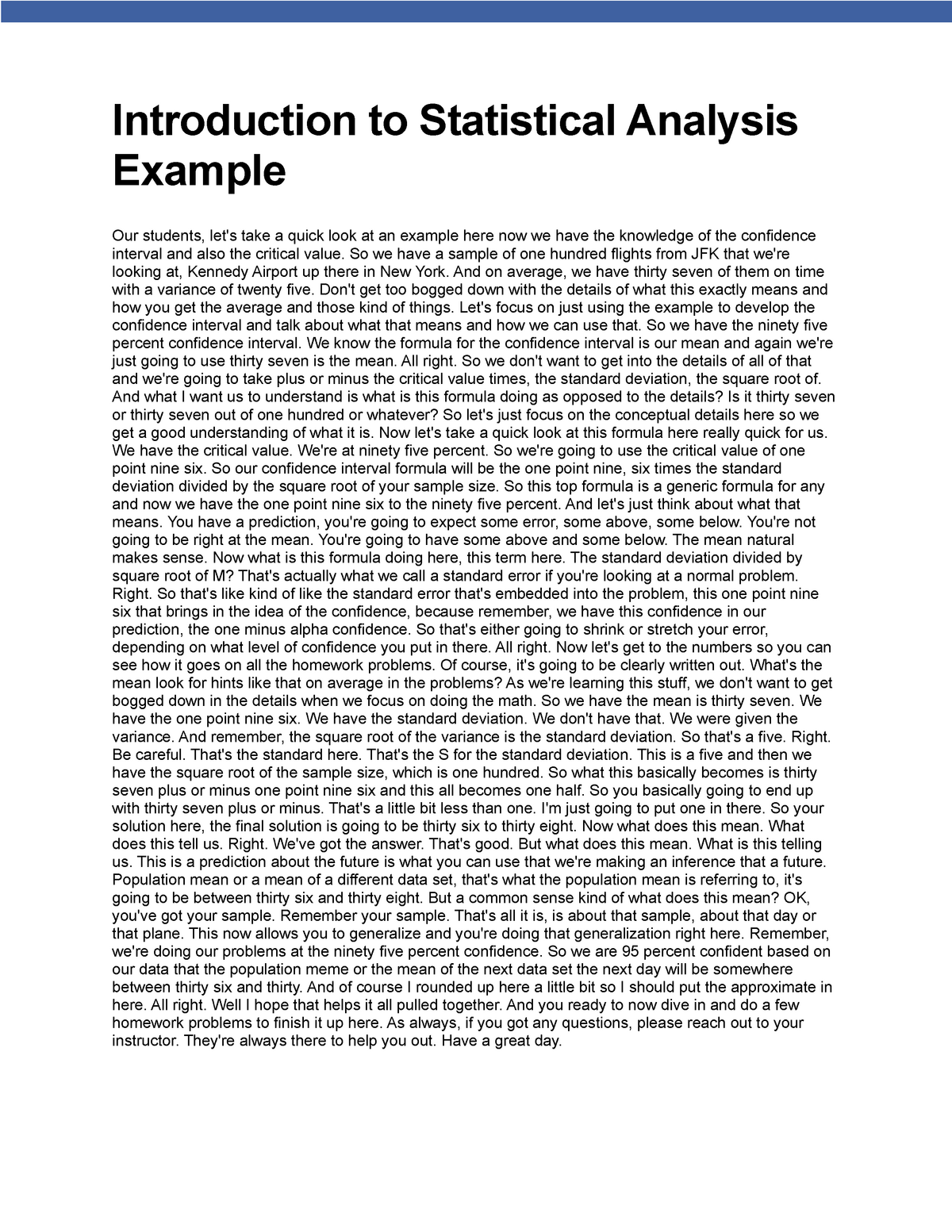 statistical analysis example essay