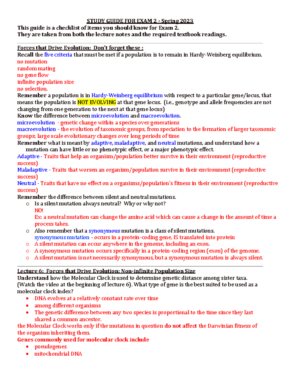 160S23 Stugu 2 - Study Guide Test 2 - STUDY GUIDE FOR EXAM 2 - Spring ...