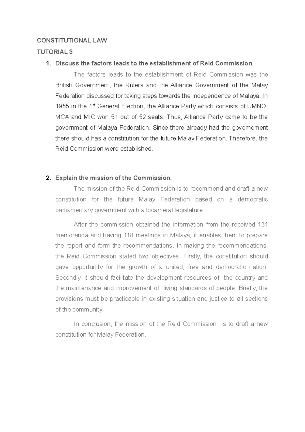 Consti-Tuto 3 - Tuto - CONSTITUTIONAL LAW TUTORIAL 3 1. Discuss The ...